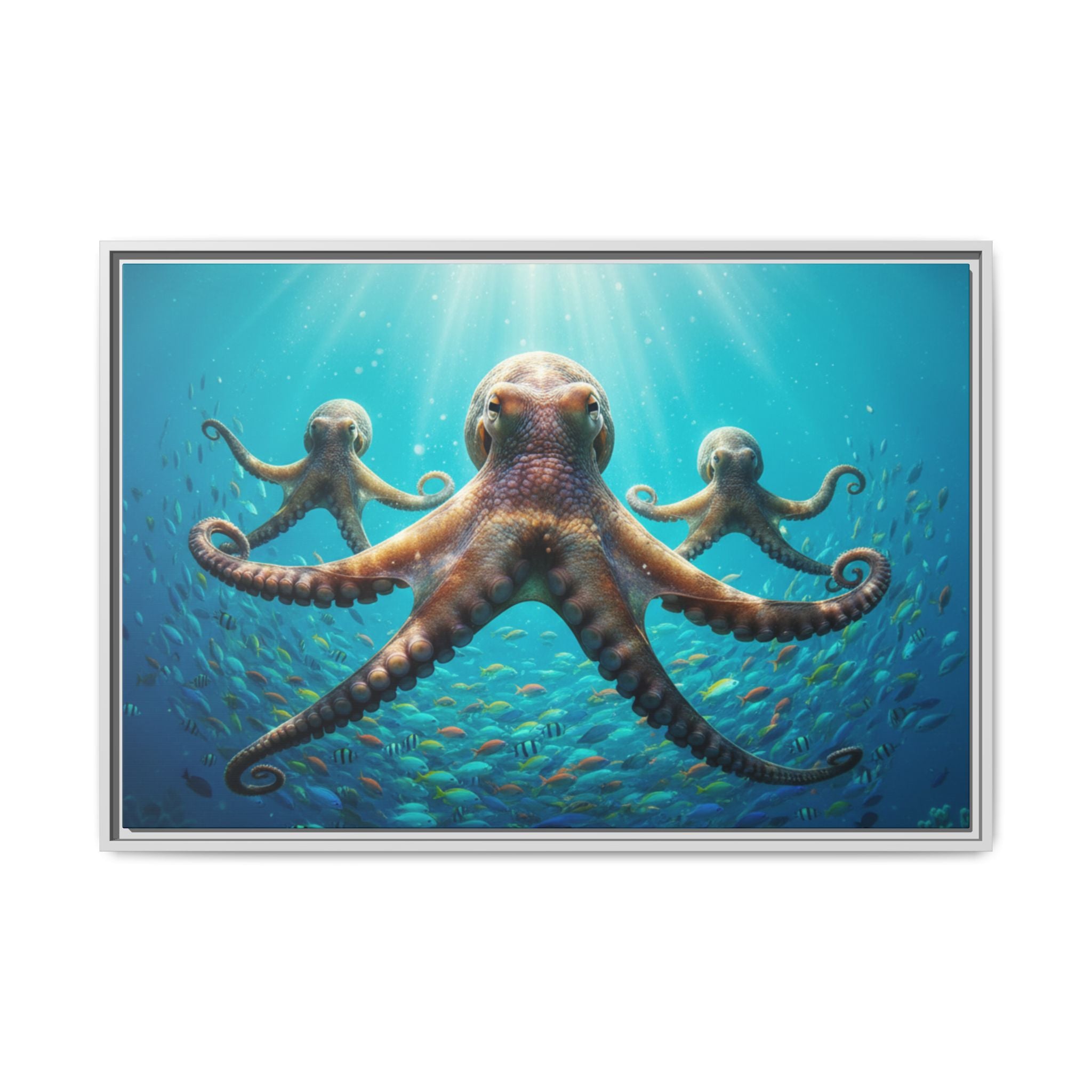 Framed Octopus Art Print — Vibrant Underwater Canvas Wall Decor