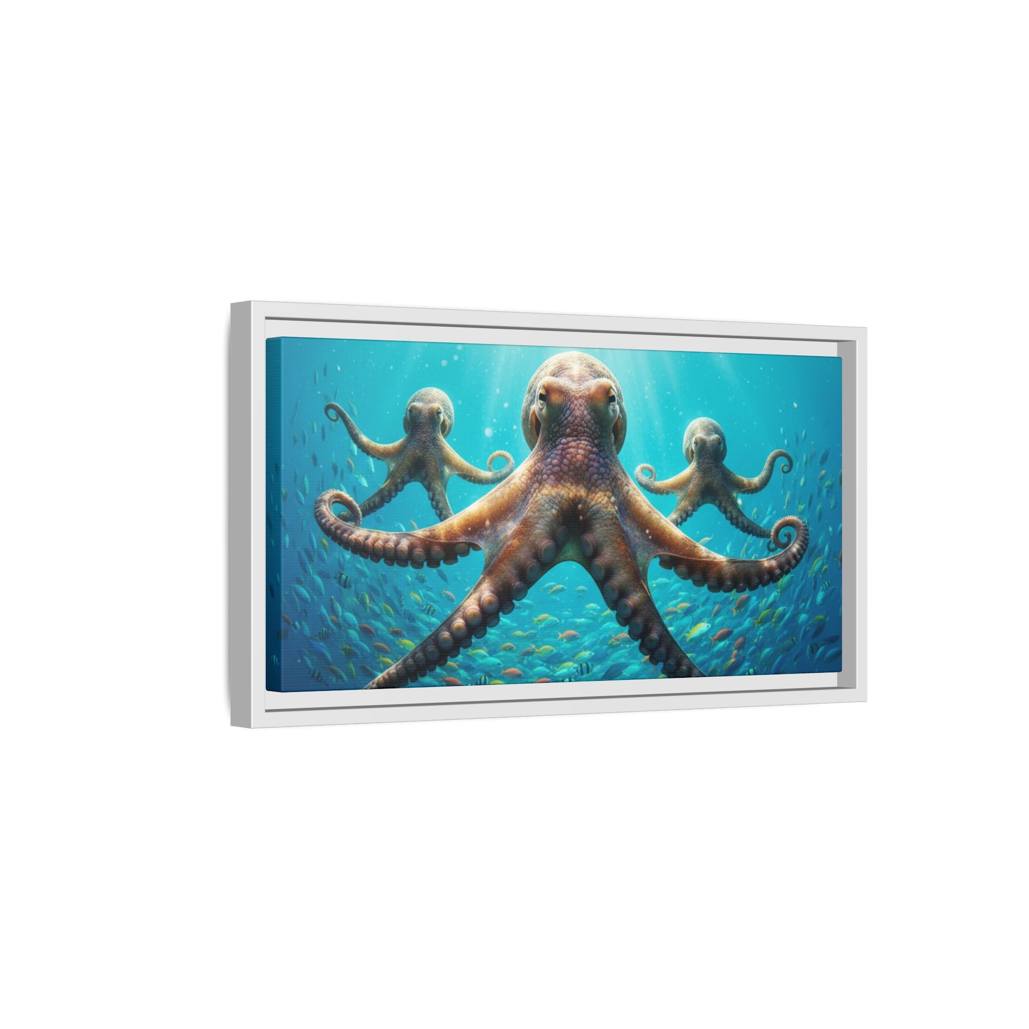 Framed Octopus Art Print — Vibrant Underwater Canvas Wall Decor