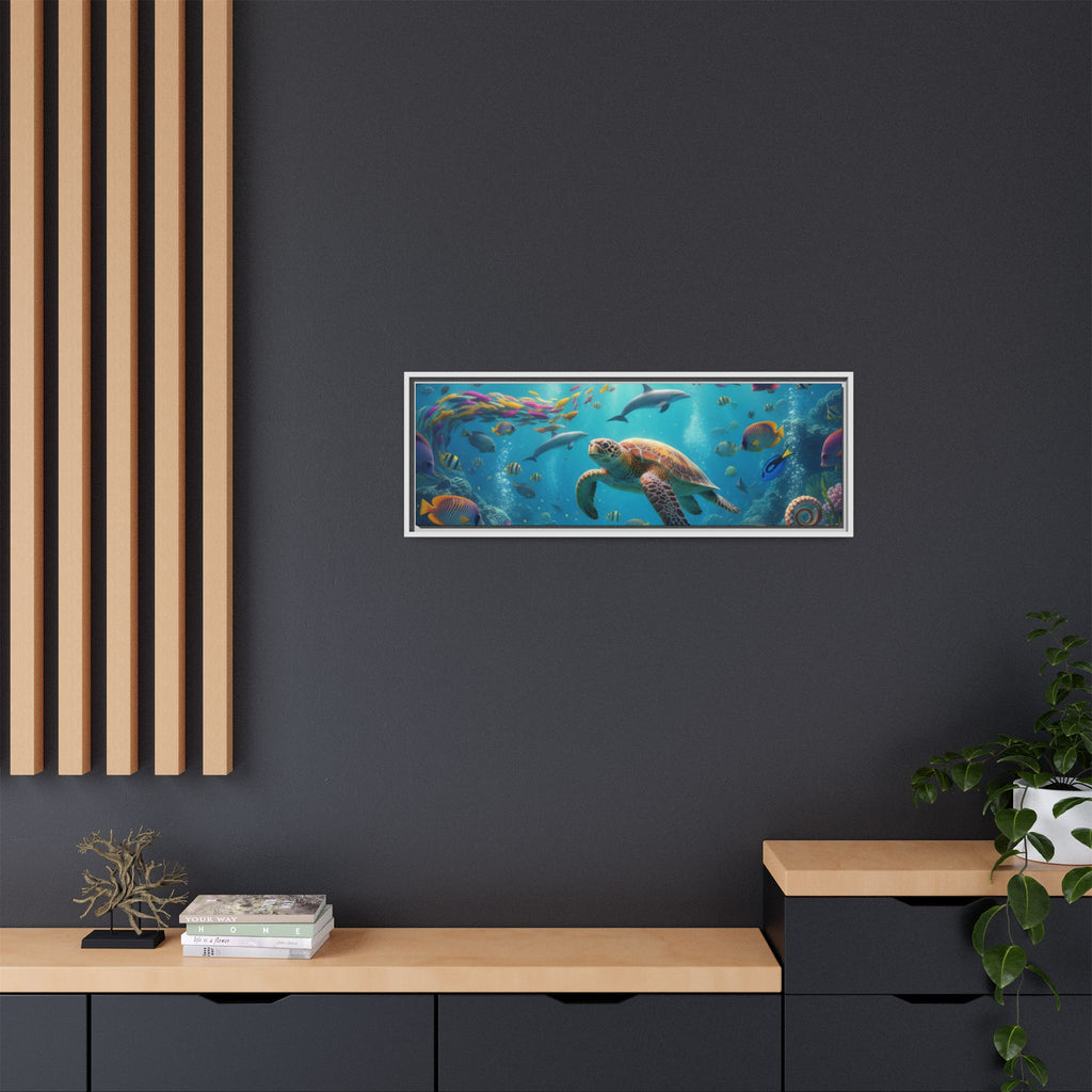Framed Ocean Life Canvas — Colorful Sea Turtle Wall Art