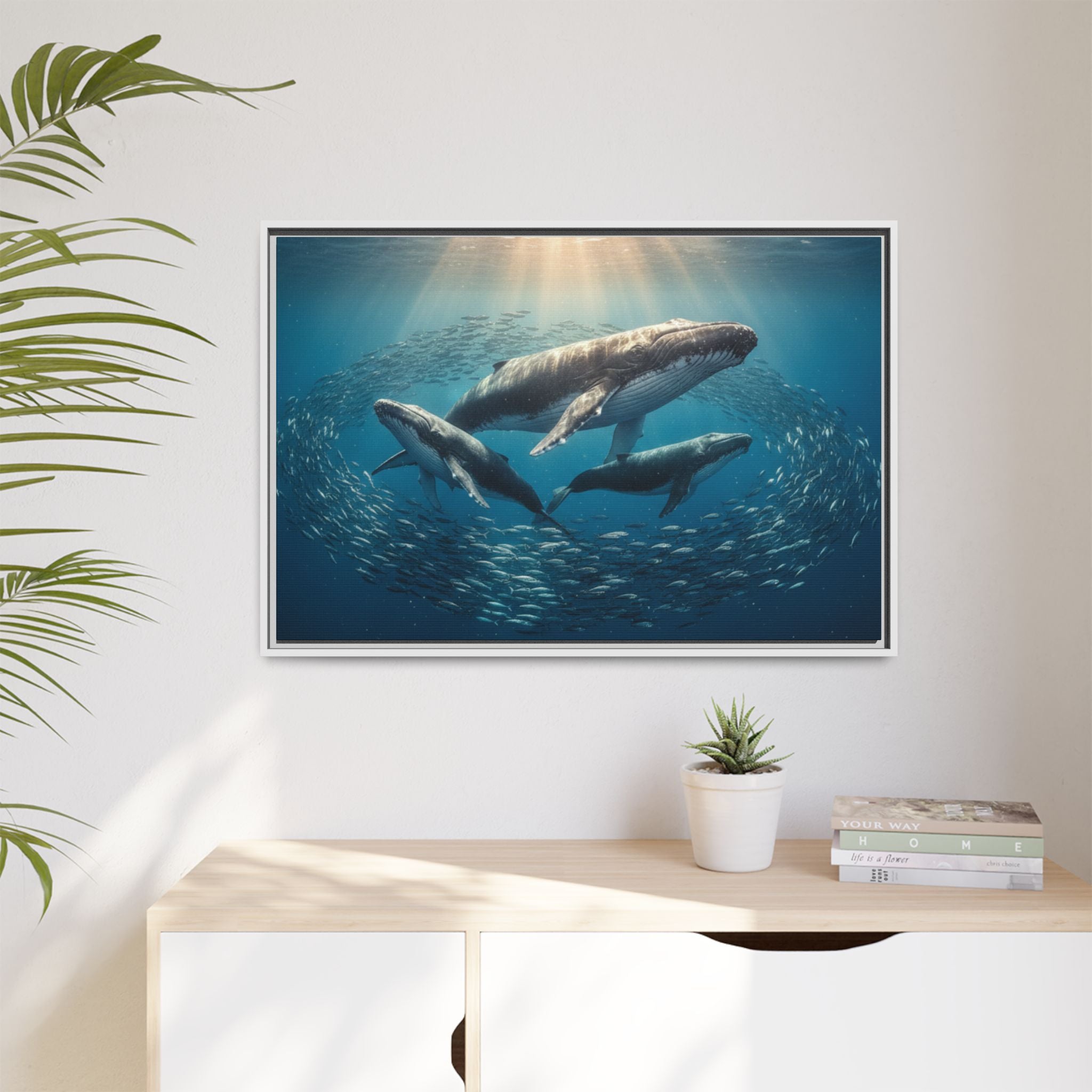 Stunning Whale Family Canvas Wall Art - Framed