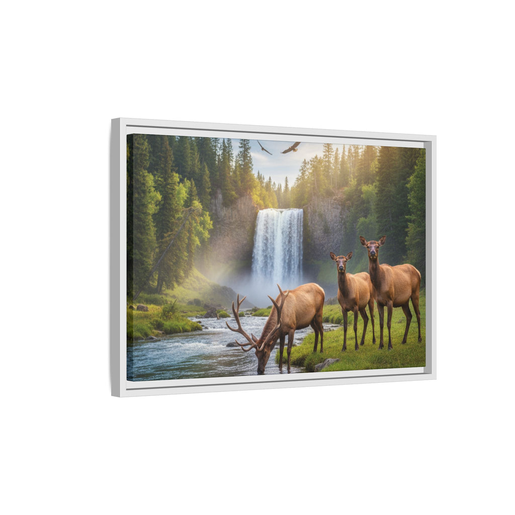 Waterfall Elk Forest Landscape Wall Art