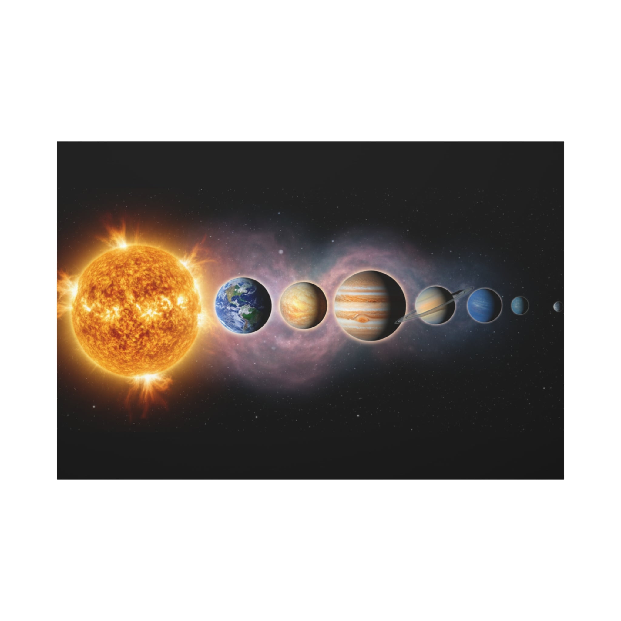 Stunning Solar System Art — Planet Lineup Matte Stretched Wall Art