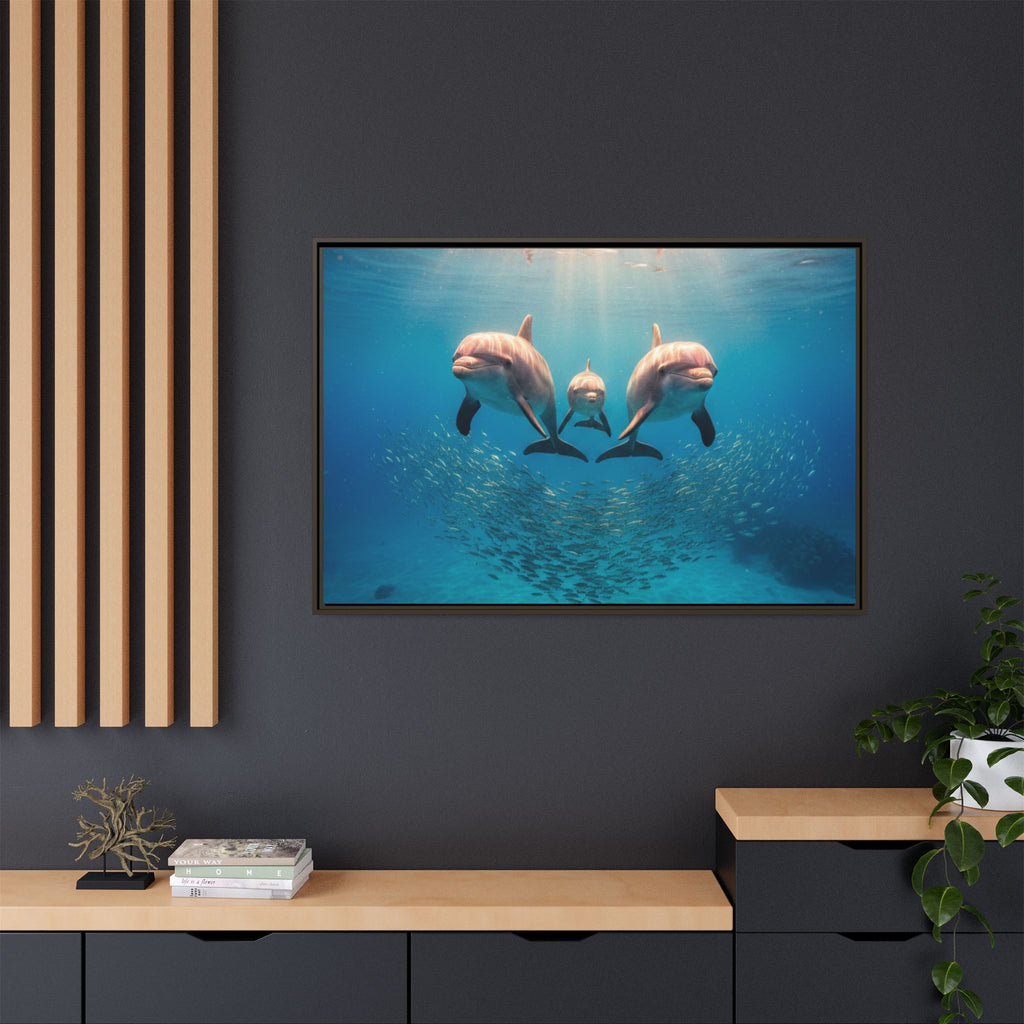 Framed Dolphin Canvas Print — Matte Ocean Wall Art