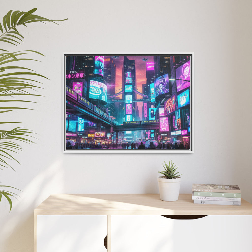 Bright Future Cityscape Vibrant Wall Art  — Framed Cyberpunk Wall Art