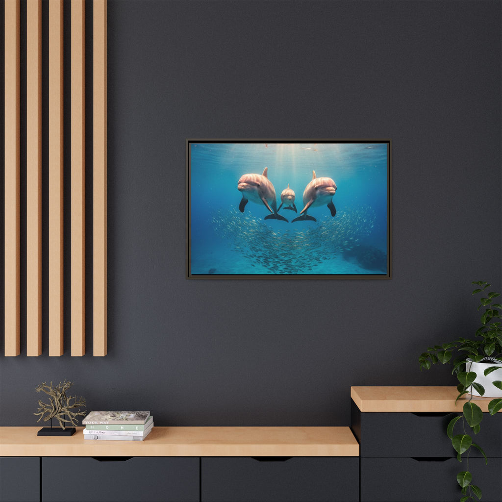 Framed Dolphin Canvas Print — Matte Ocean Wall Art