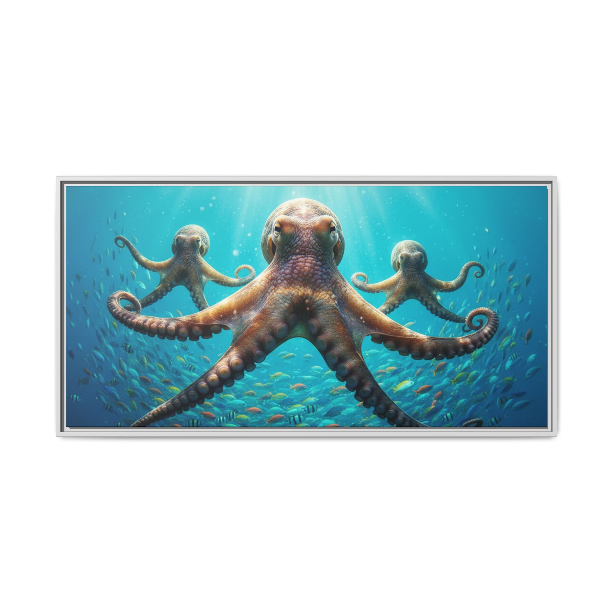 Framed Octopus Art Print — Vibrant Underwater Canvas Wall Decor