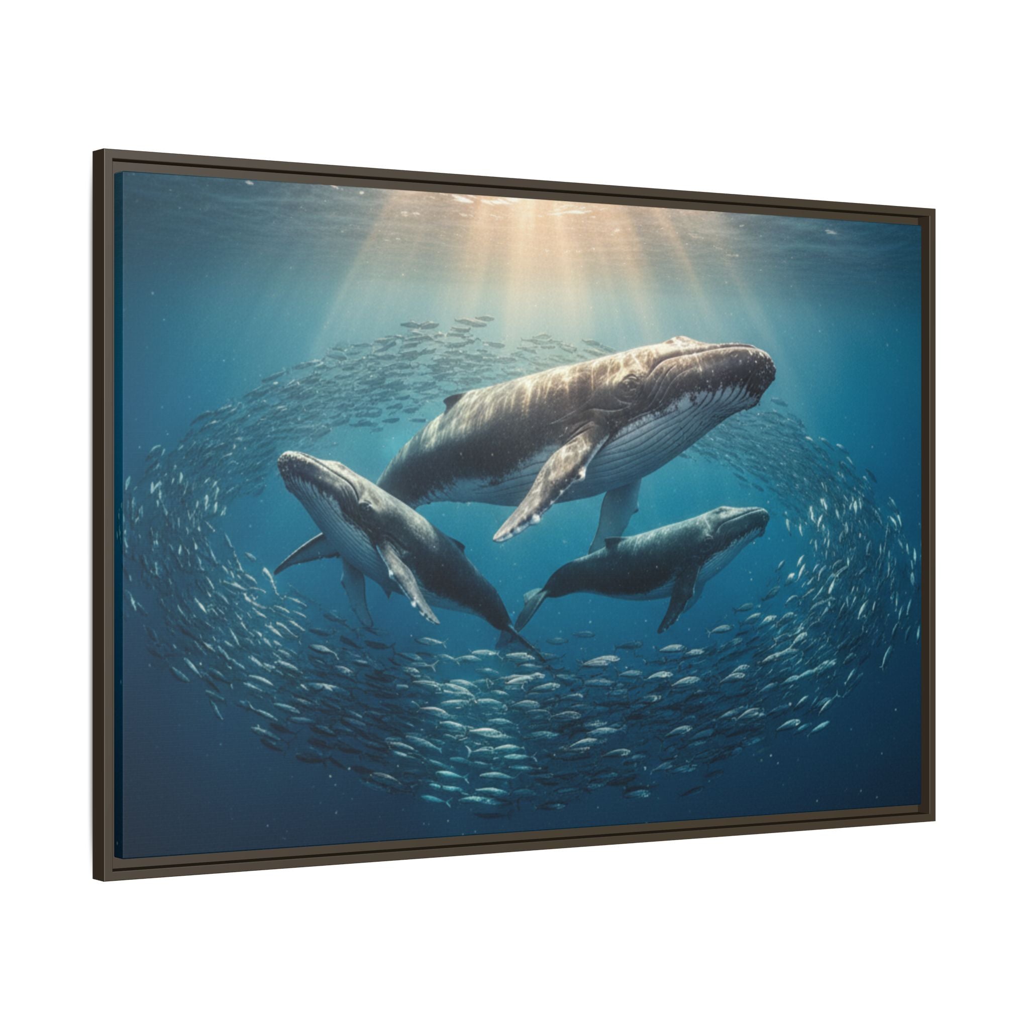Stunning Whale Family Canvas Wall Art - Framed