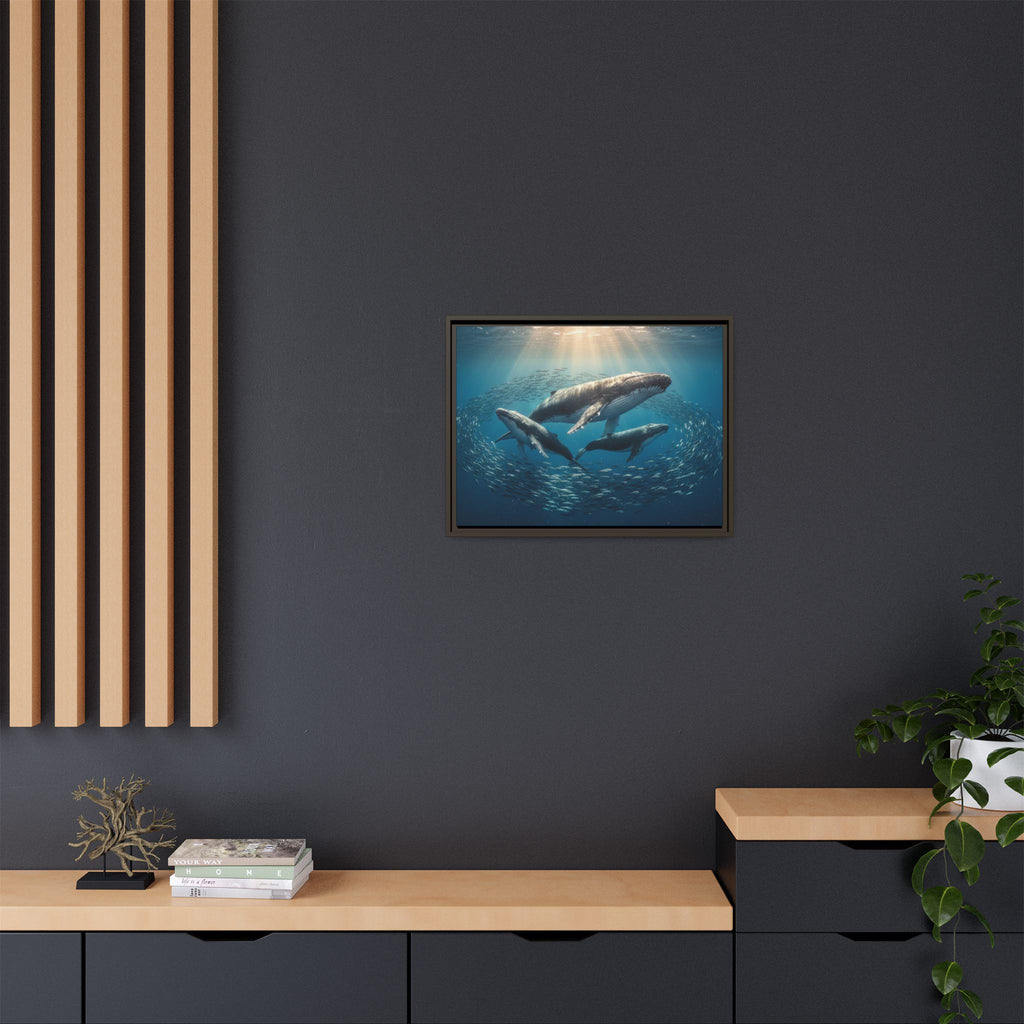 Stunning Whale Family Canvas Wall Art - Framed