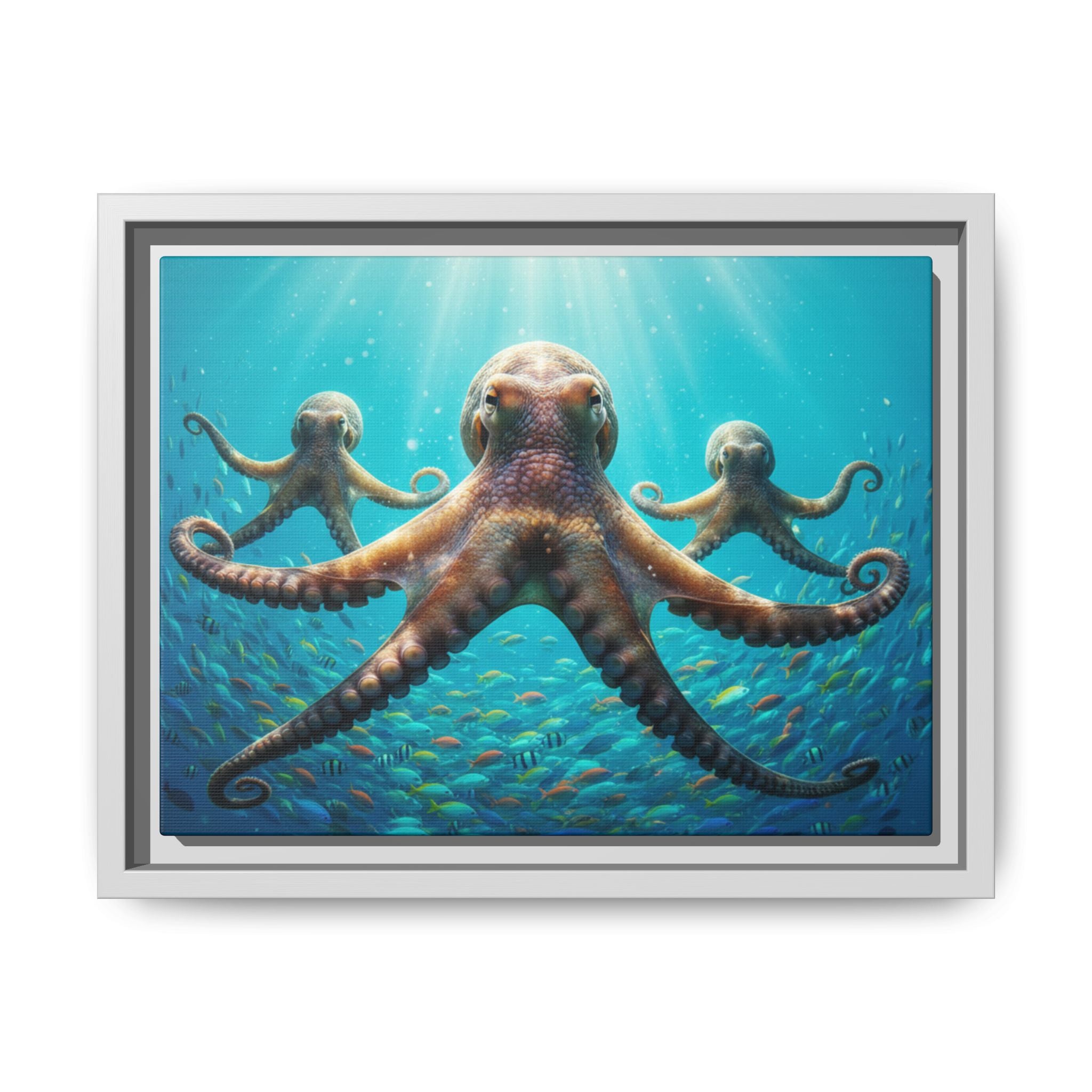 Framed Octopus Art Print — Vibrant Underwater Canvas Wall Decor