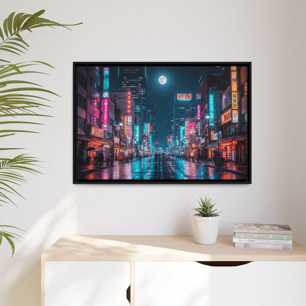Japan Nightscape Canvas Framed Print