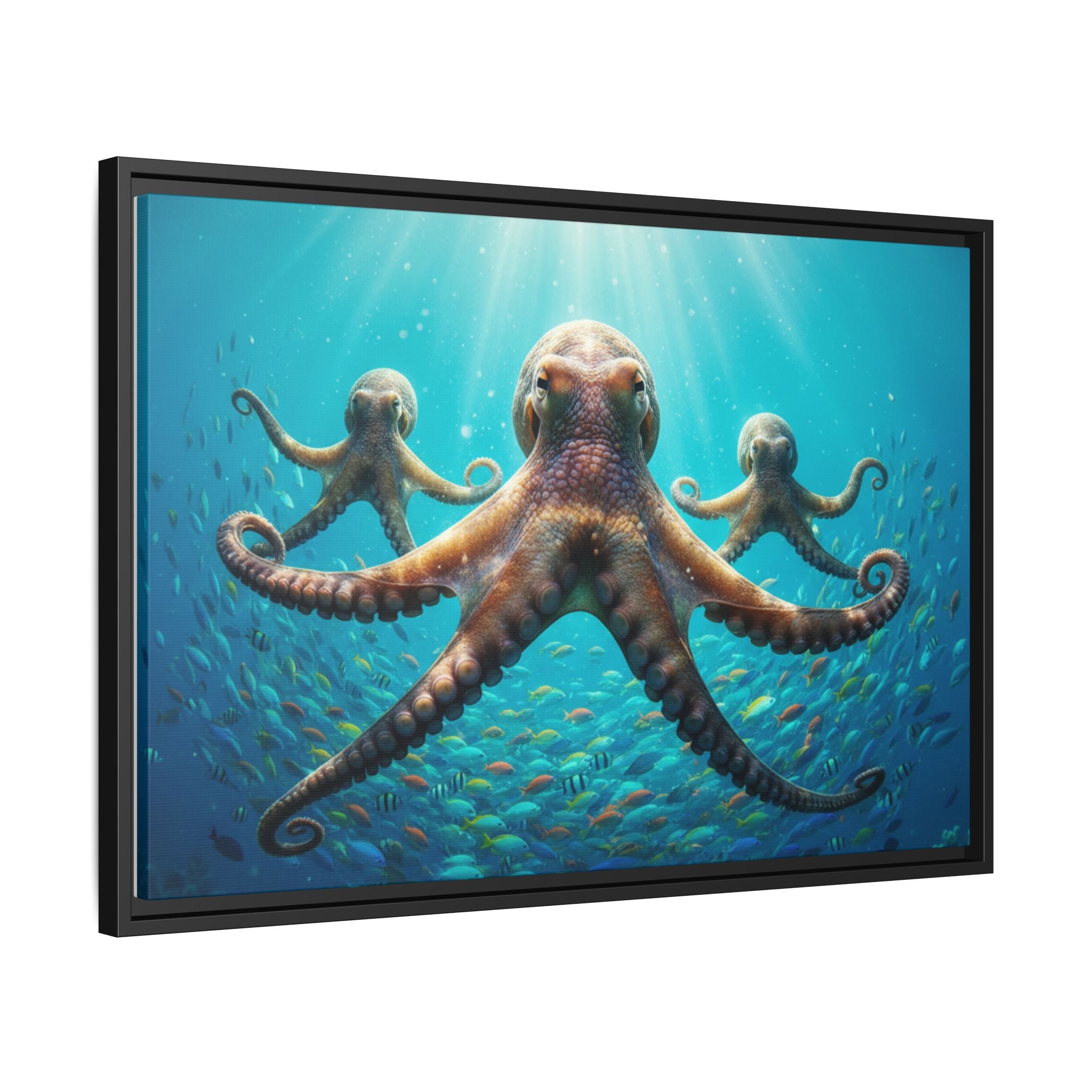 Framed Octopus Art Print — Vibrant Underwater Canvas Wall Decor