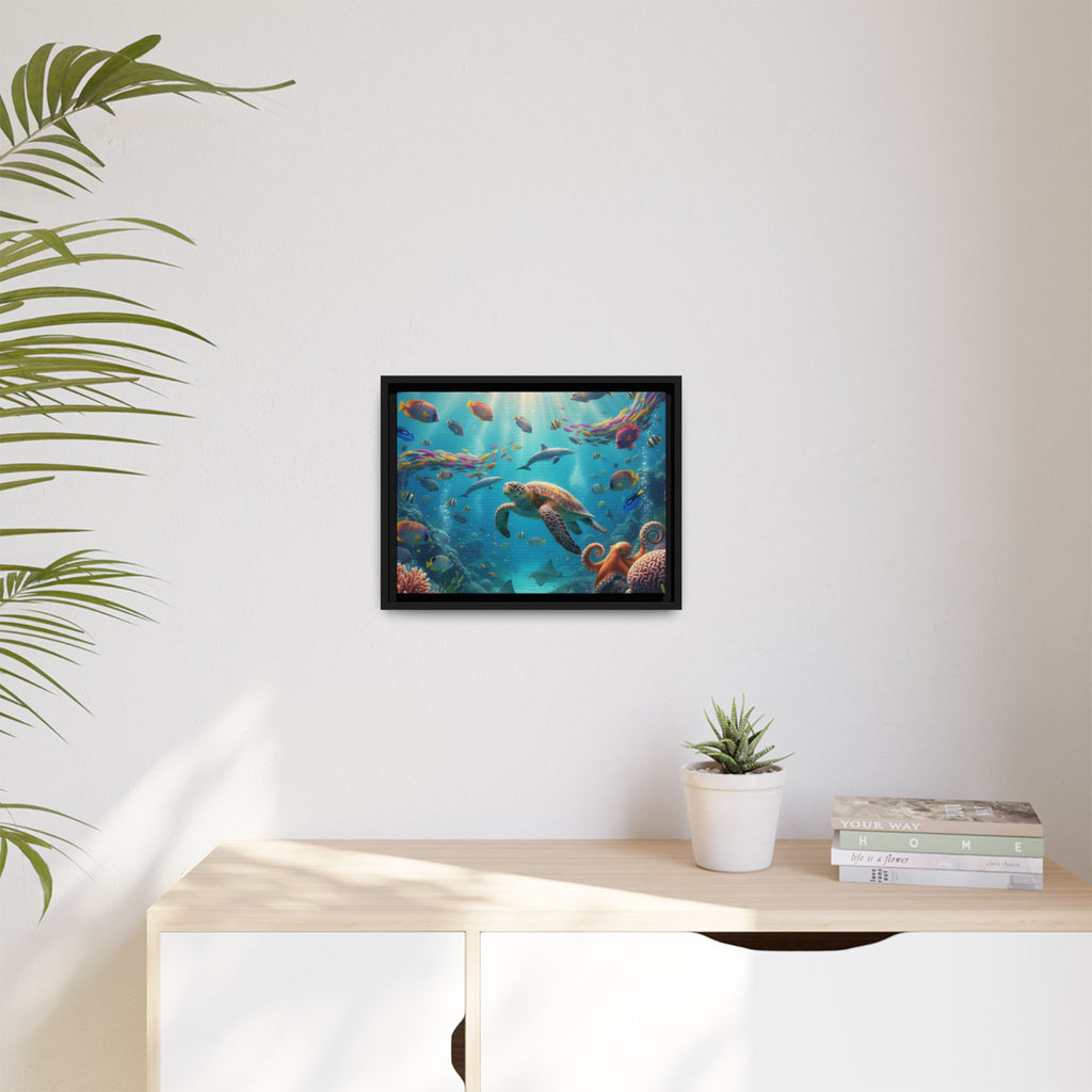 Framed Ocean Life Canvas — Colorful Sea Turtle Wall Art