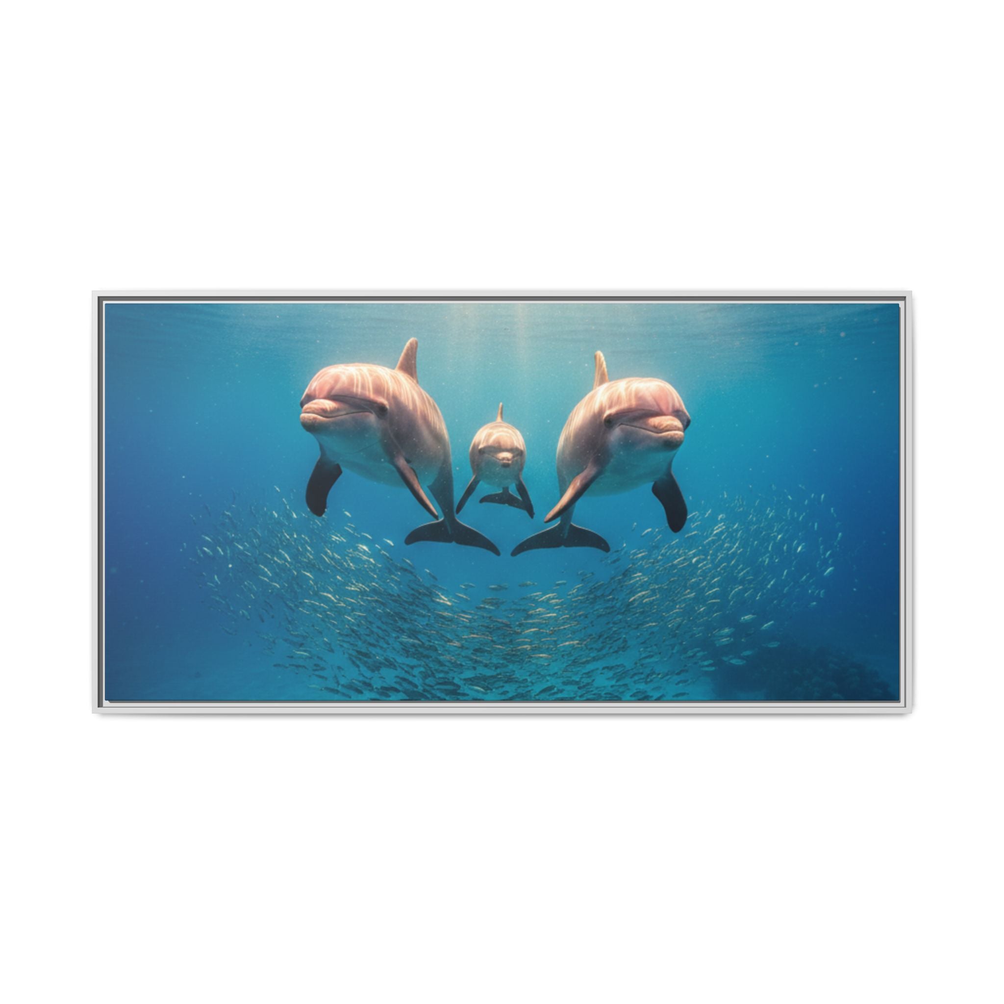 Framed Dolphin Canvas Print — Matte Ocean Wall Art