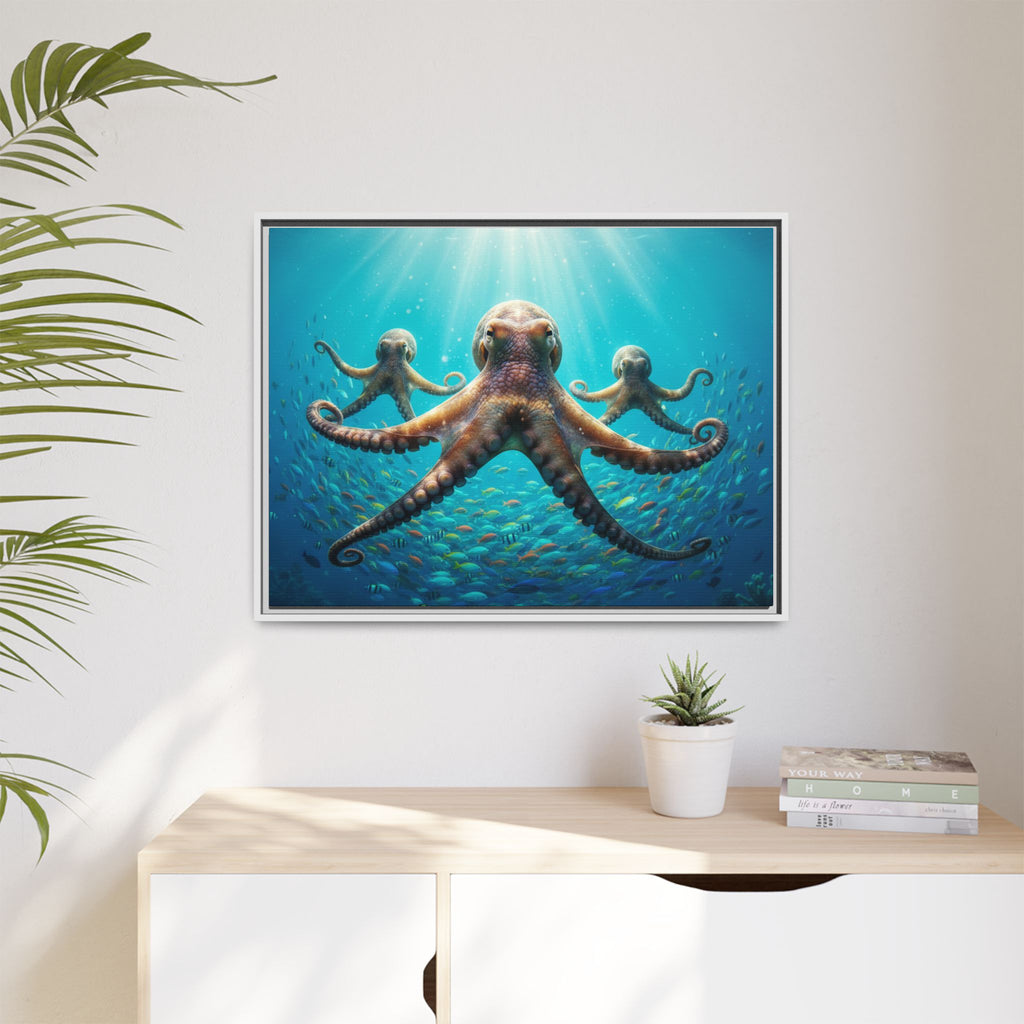 Framed Octopus Art Print — Vibrant Underwater Canvas Wall Decor