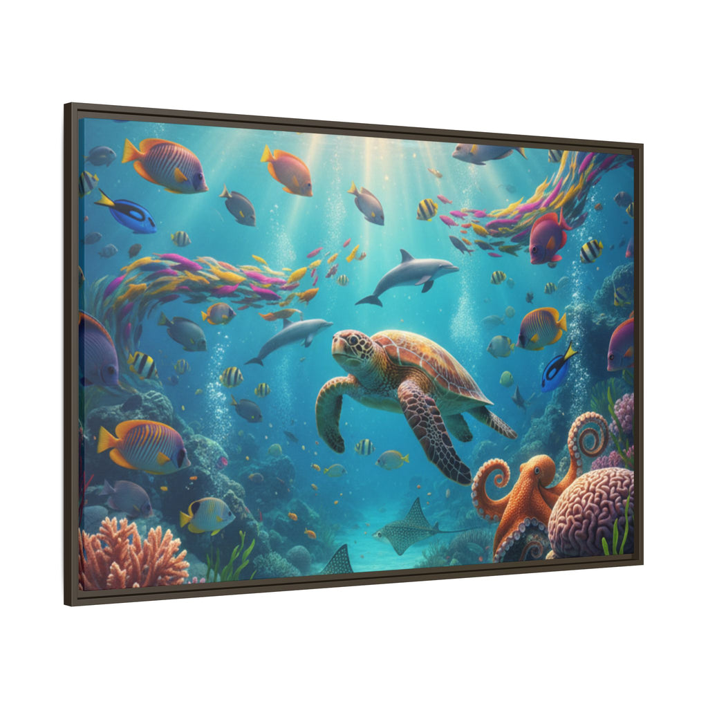 Framed Ocean Life Canvas — Colorful Sea Turtle Wall Art