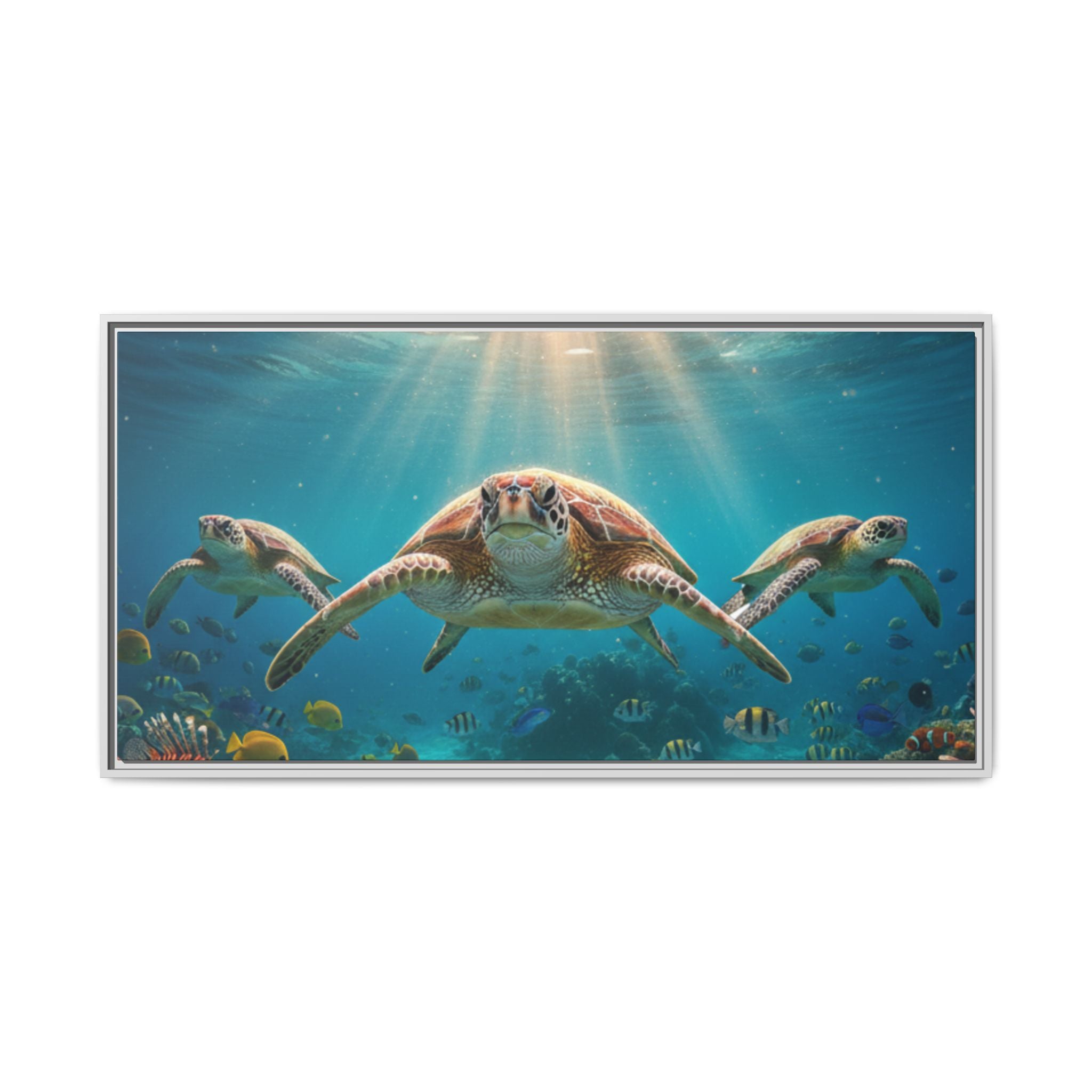 Sea Turtle Ocean Art — Framed Matte Canvas Wall Art