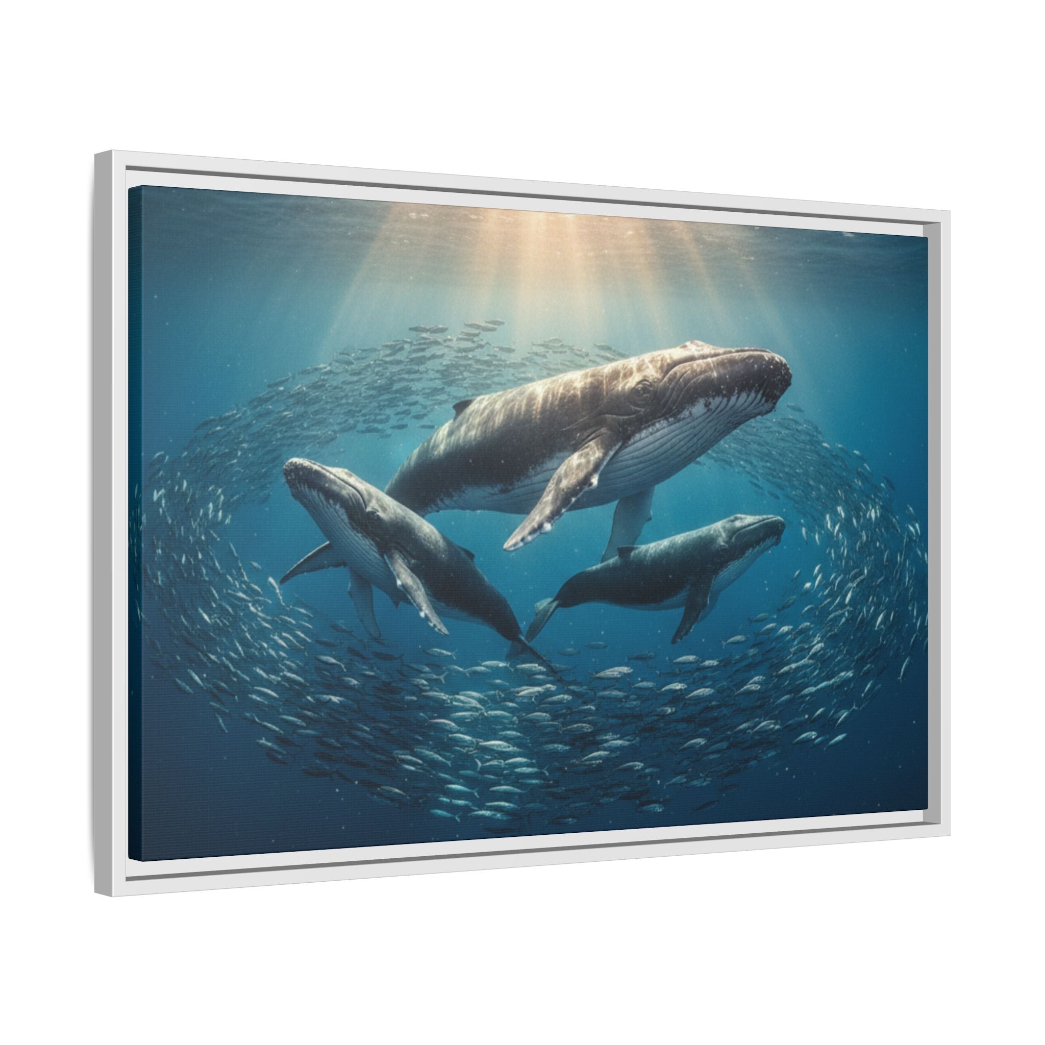 Stunning Whale Family Canvas Wall Art - Framed