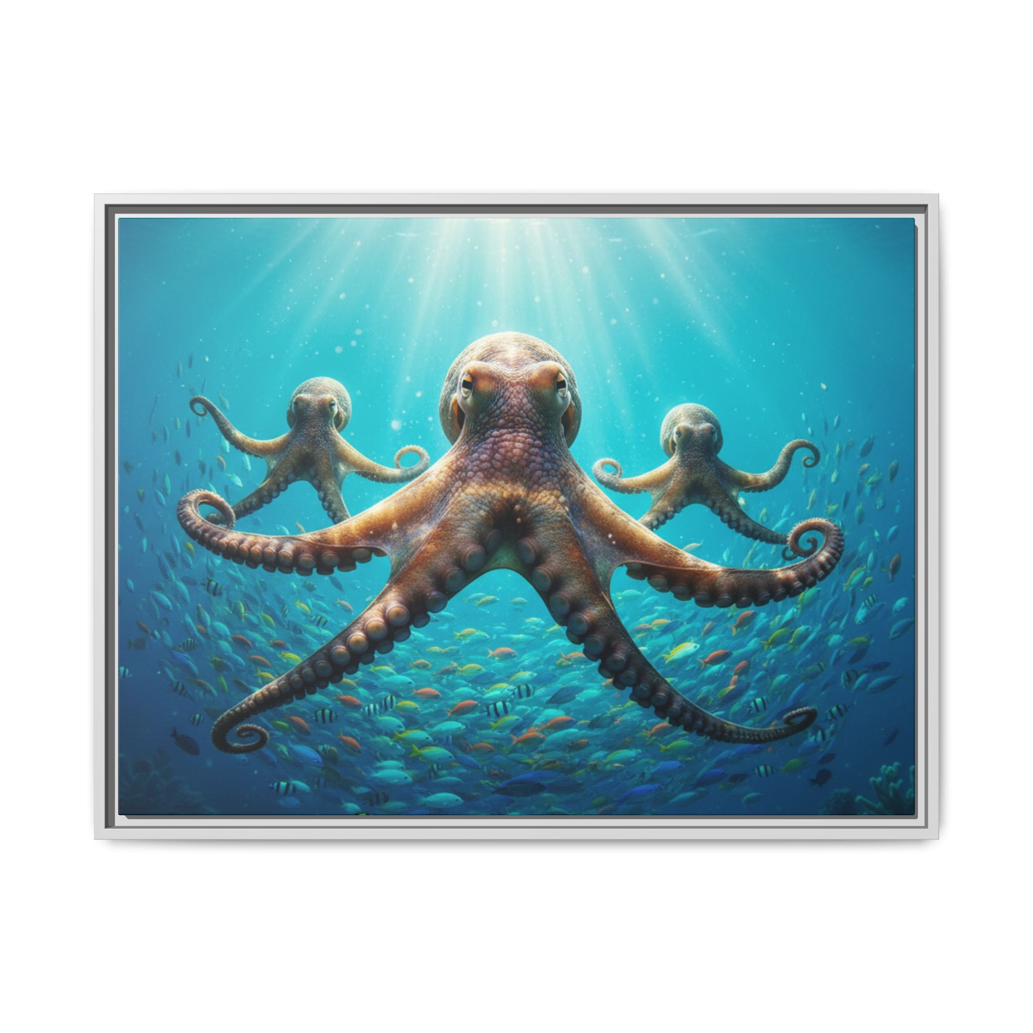 Framed Octopus Art Print — Vibrant Underwater Canvas Wall Decor