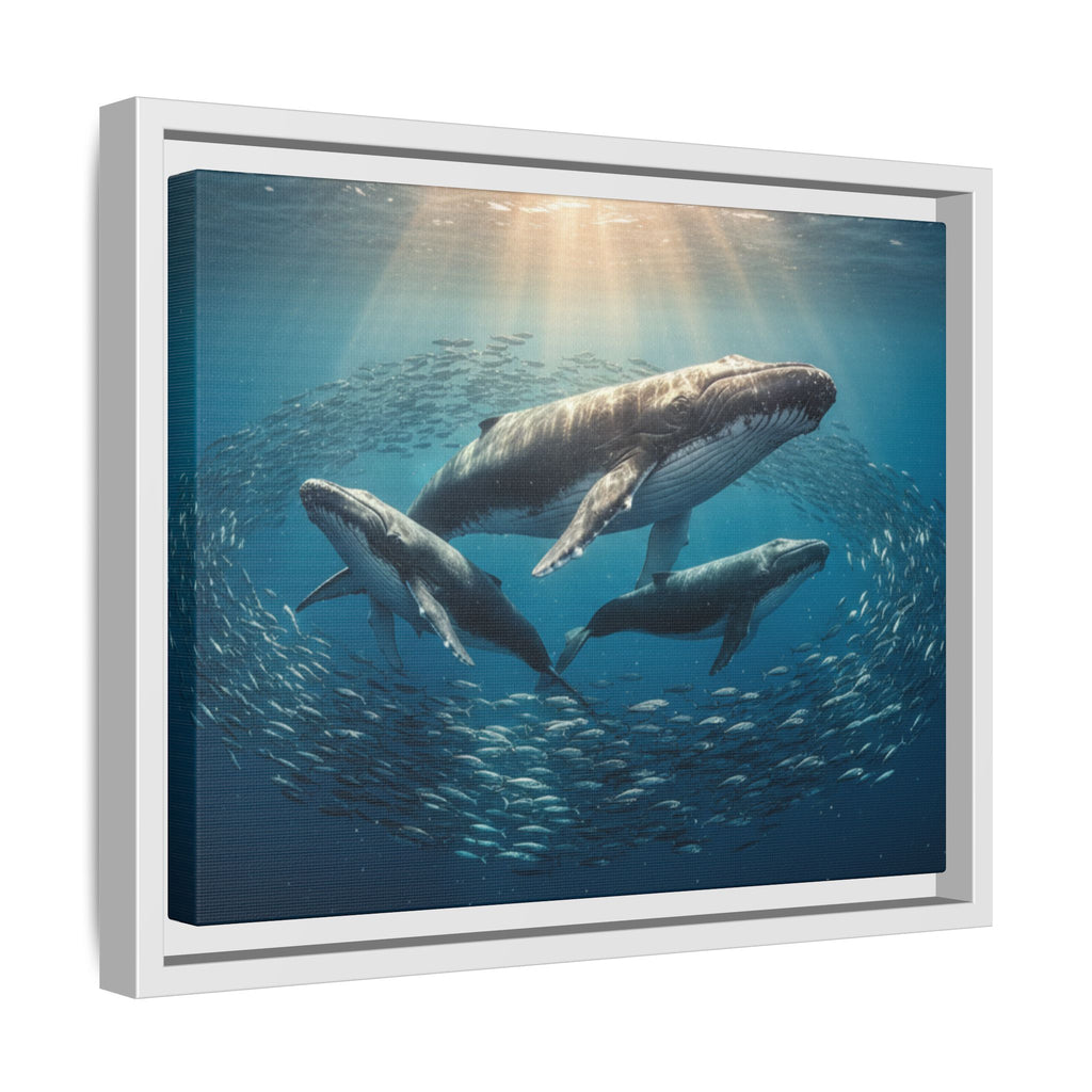 Stunning Whale Family Canvas Wall Art - Framed