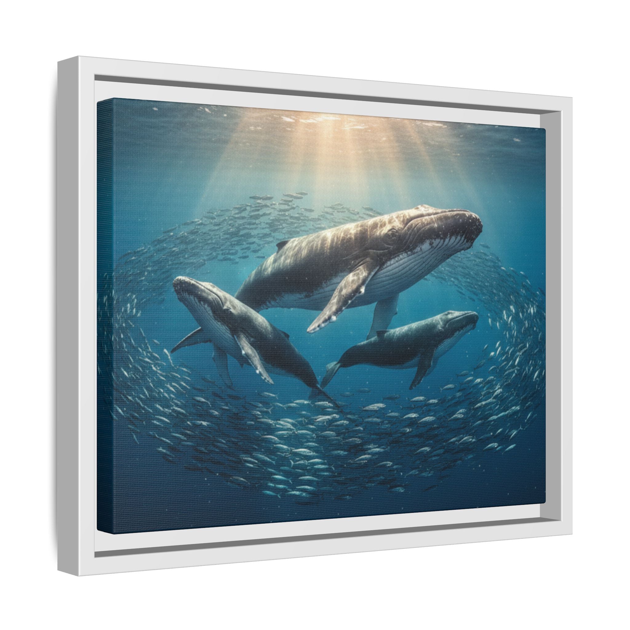 Stunning Whale Family Canvas Wall Art - Framed