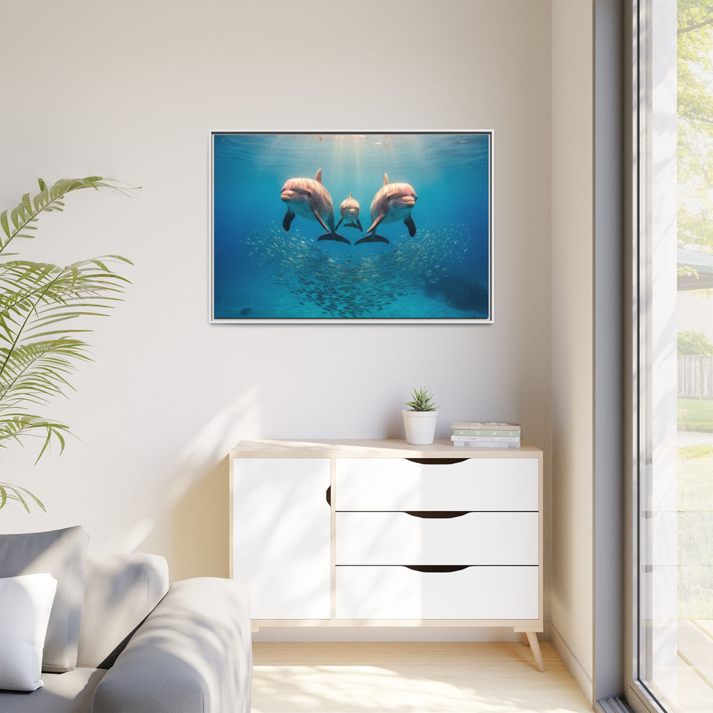 Framed Dolphin Canvas Print — Matte Ocean Wall Art