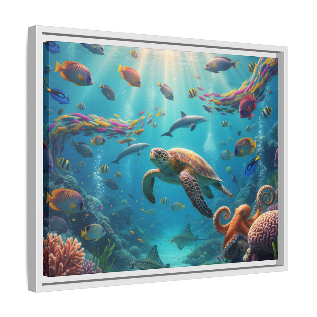 Framed Ocean Life Canvas — Colorful Sea Turtle Wall Art