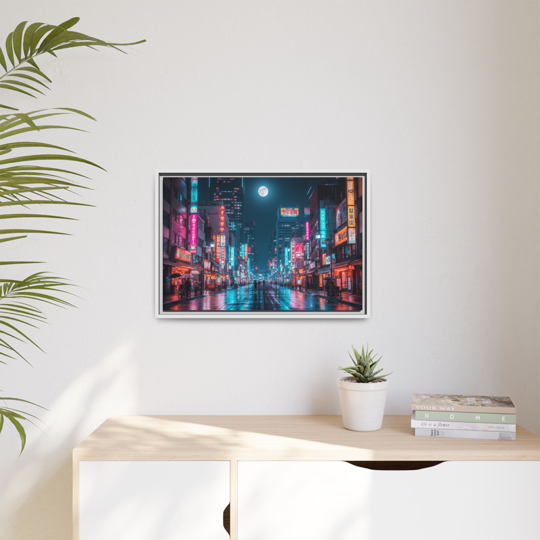 Japan Nightscape Canvas Framed Print