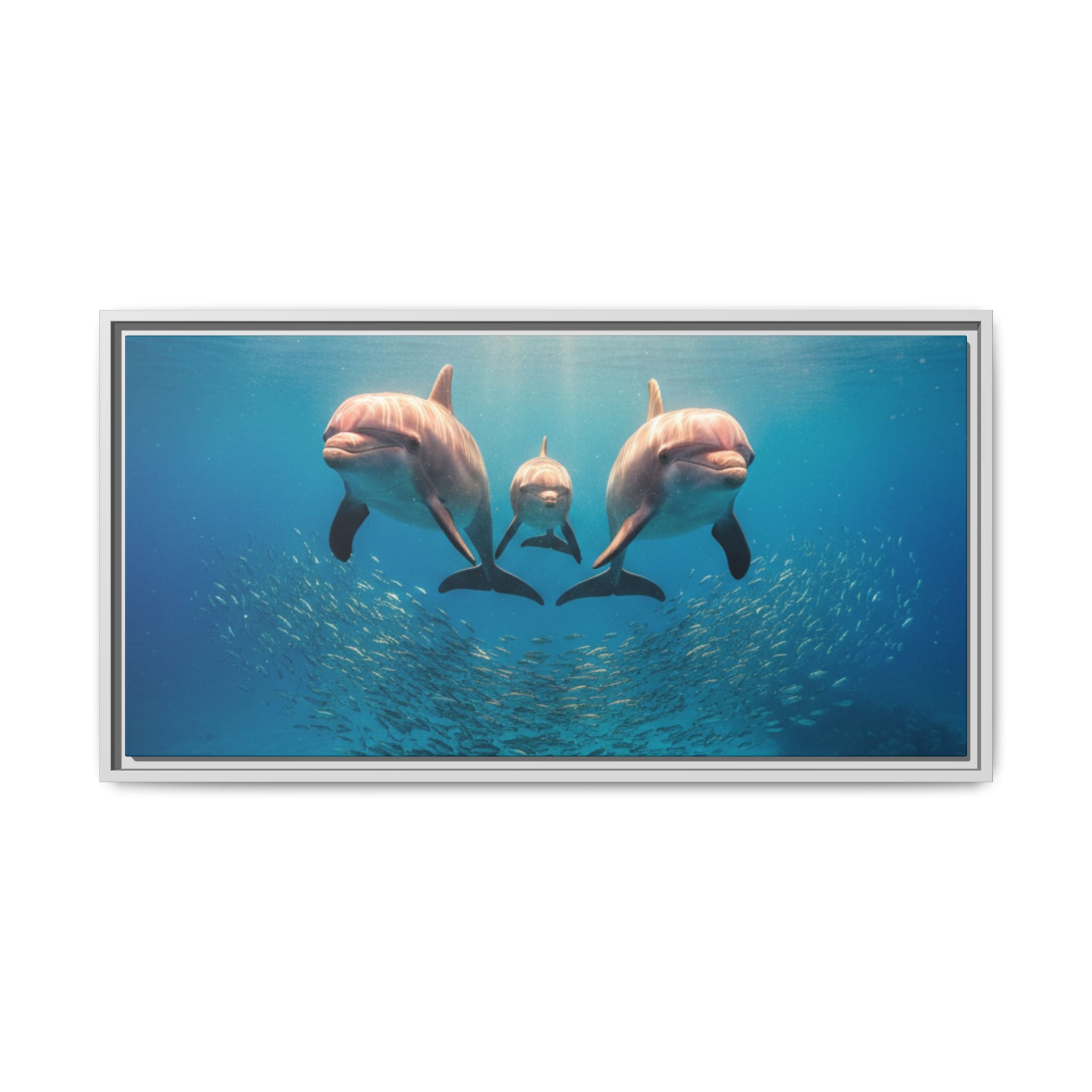 Framed Dolphin Canvas Print — Matte Ocean Wall Art
