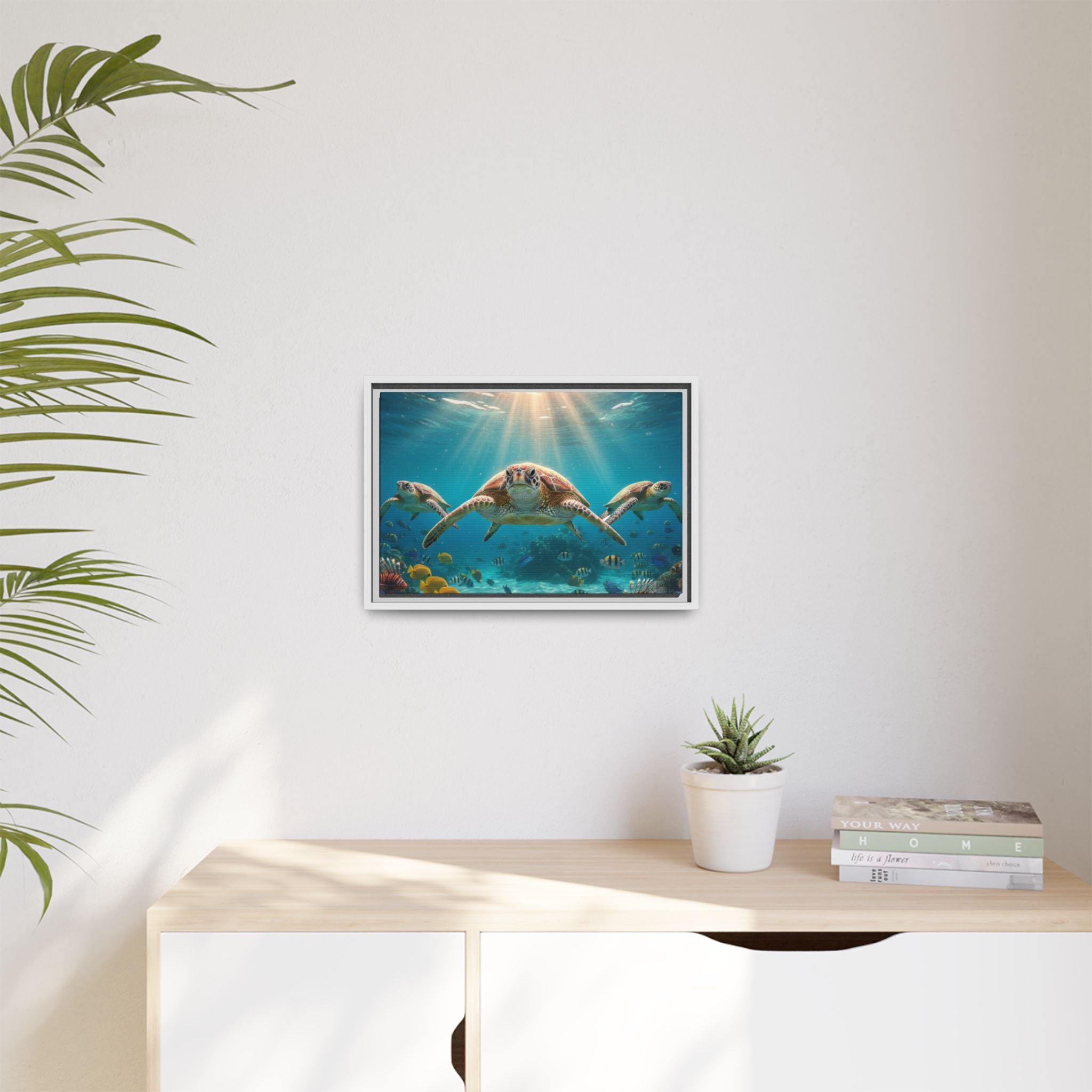 Sea Turtle Ocean Art — Framed Matte Canvas Wall Art