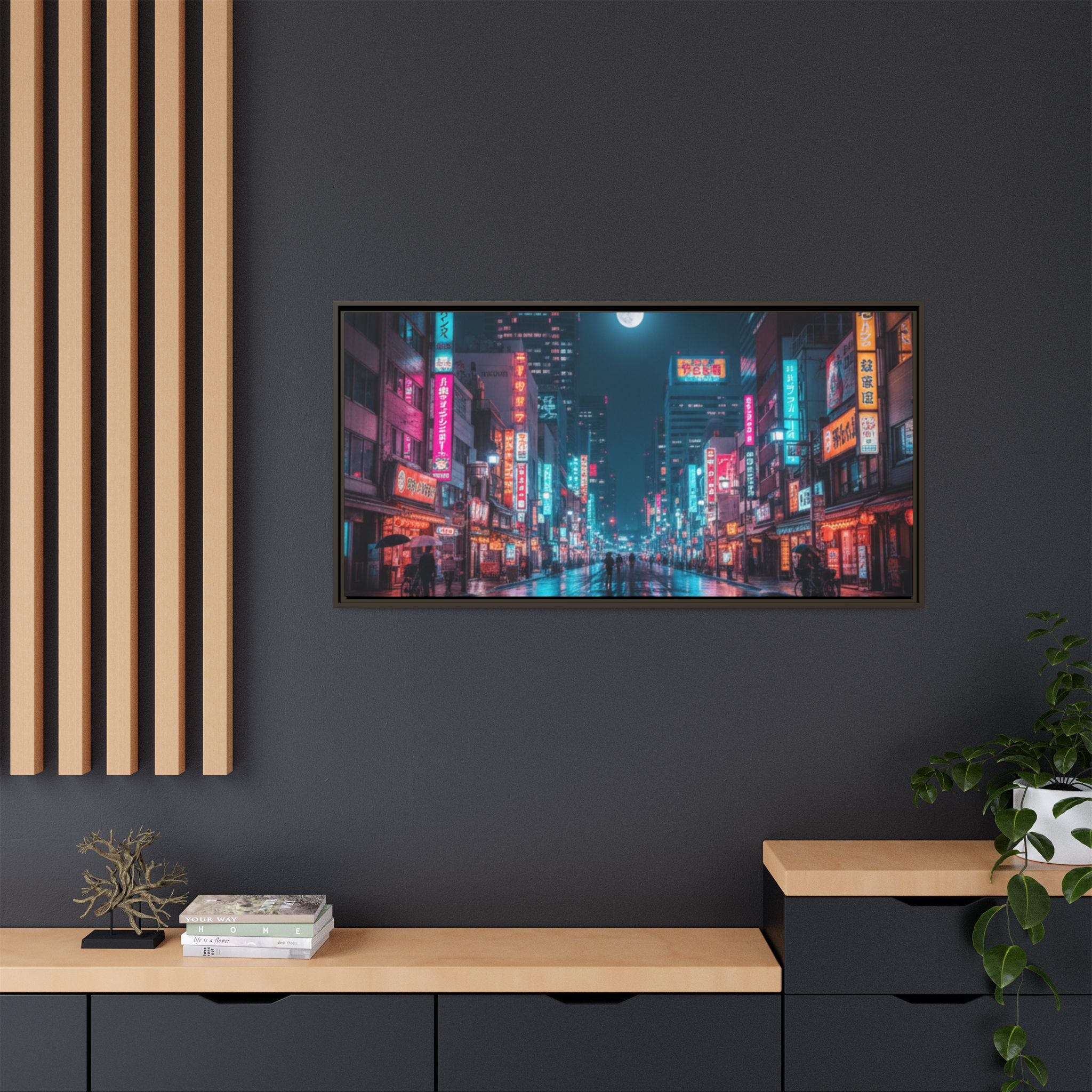 Japan Nightscape Canvas Framed Print