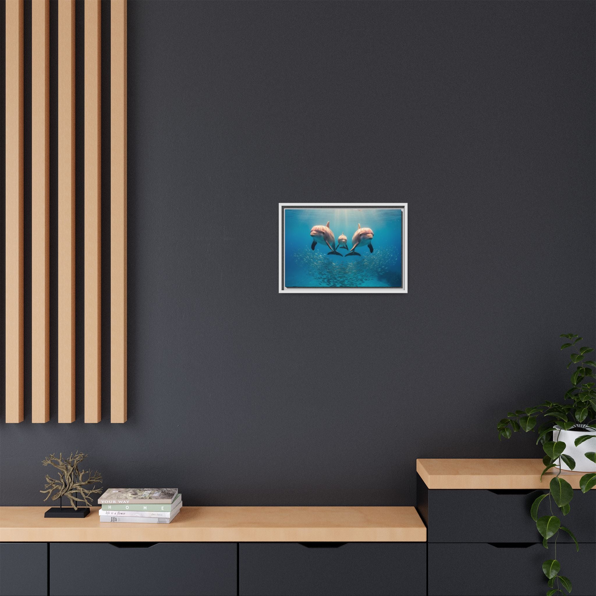 Framed Dolphin Canvas Print — Matte Ocean Wall Art