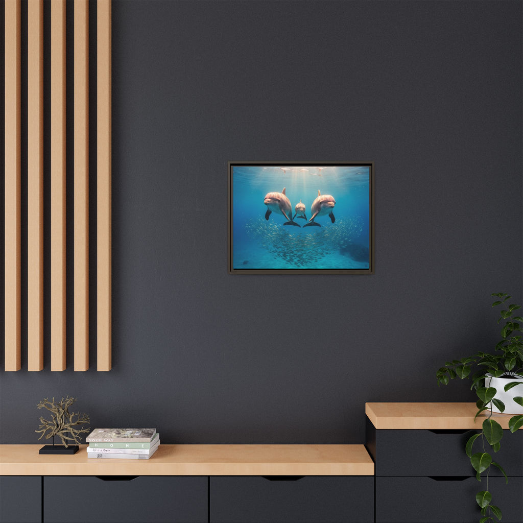 Framed Dolphin Canvas Print — Matte Ocean Wall Art