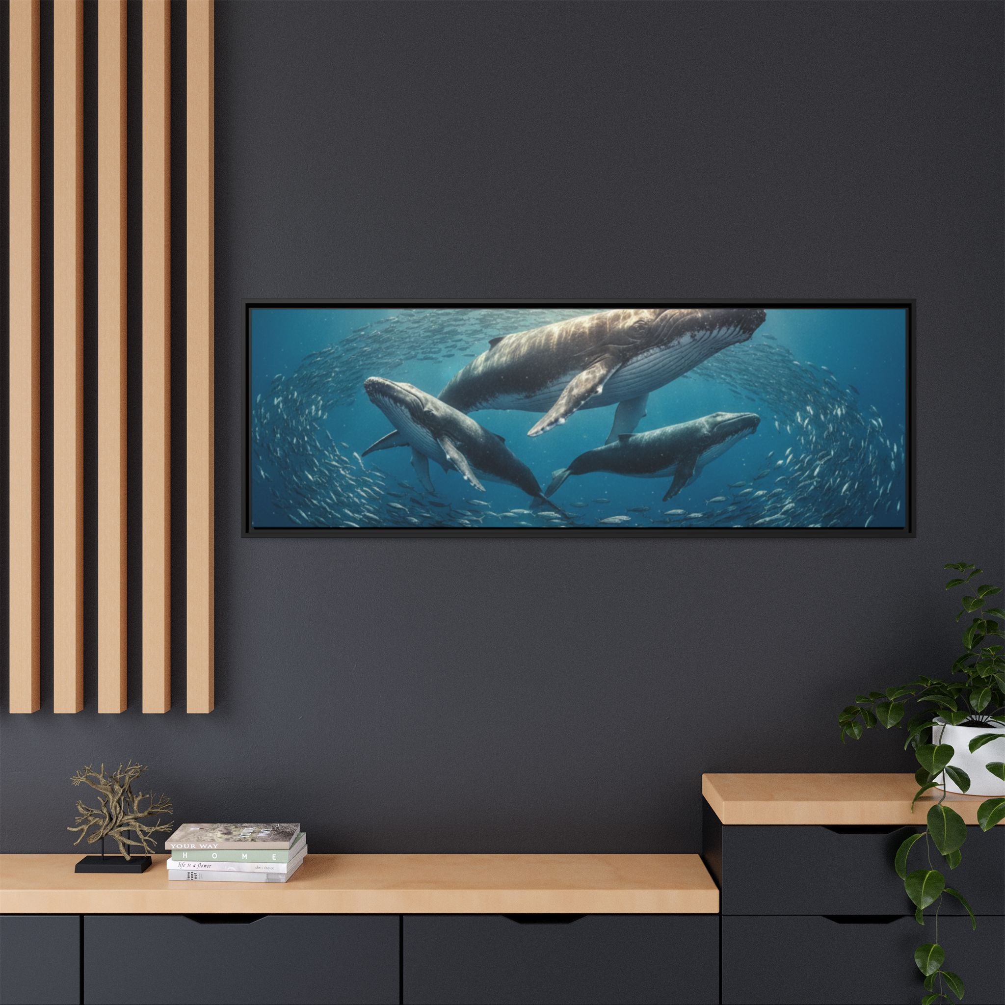 Stunning Whale Family Canvas Wall Art - Framed