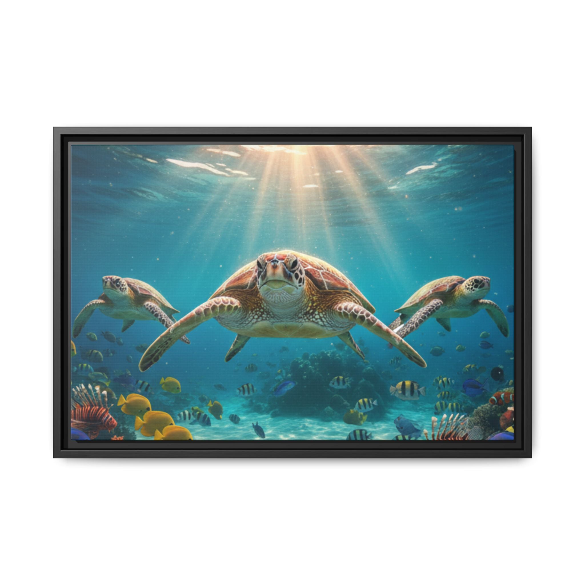 Sea Turtle Ocean Art — Framed Matte Canvas Wall Art