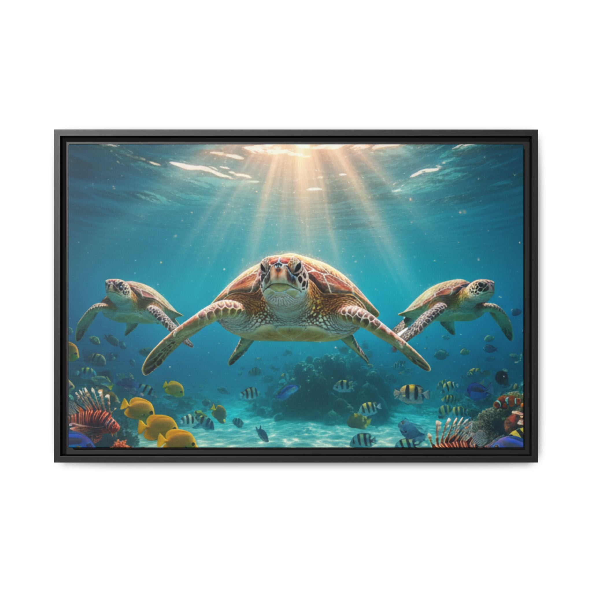 Sea Turtle Ocean Art — Framed Matte Canvas Wall Art