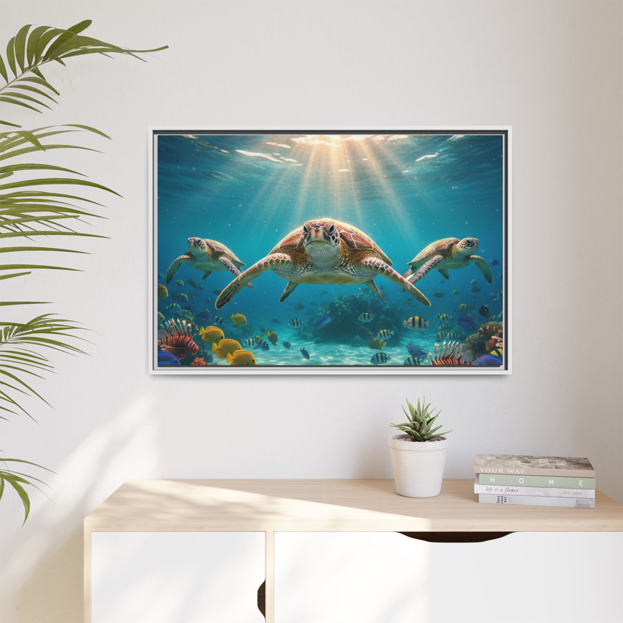 Sea Turtle Ocean Art — Framed Matte Canvas Wall Art