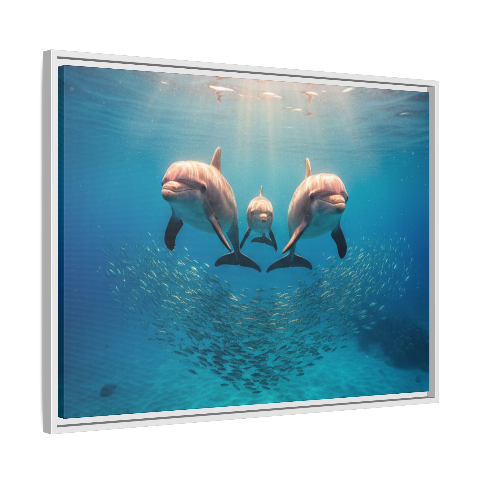Framed Dolphin Canvas Print — Matte Ocean Wall Art