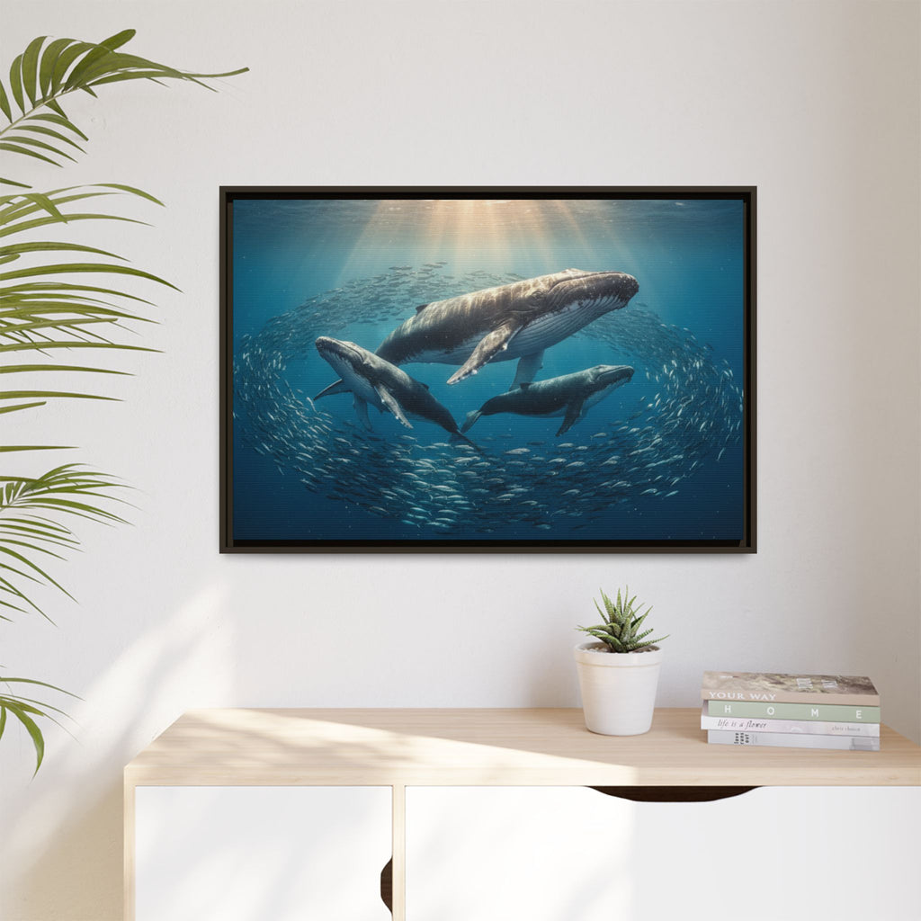 Stunning Whale Family Canvas Wall Art - Framed