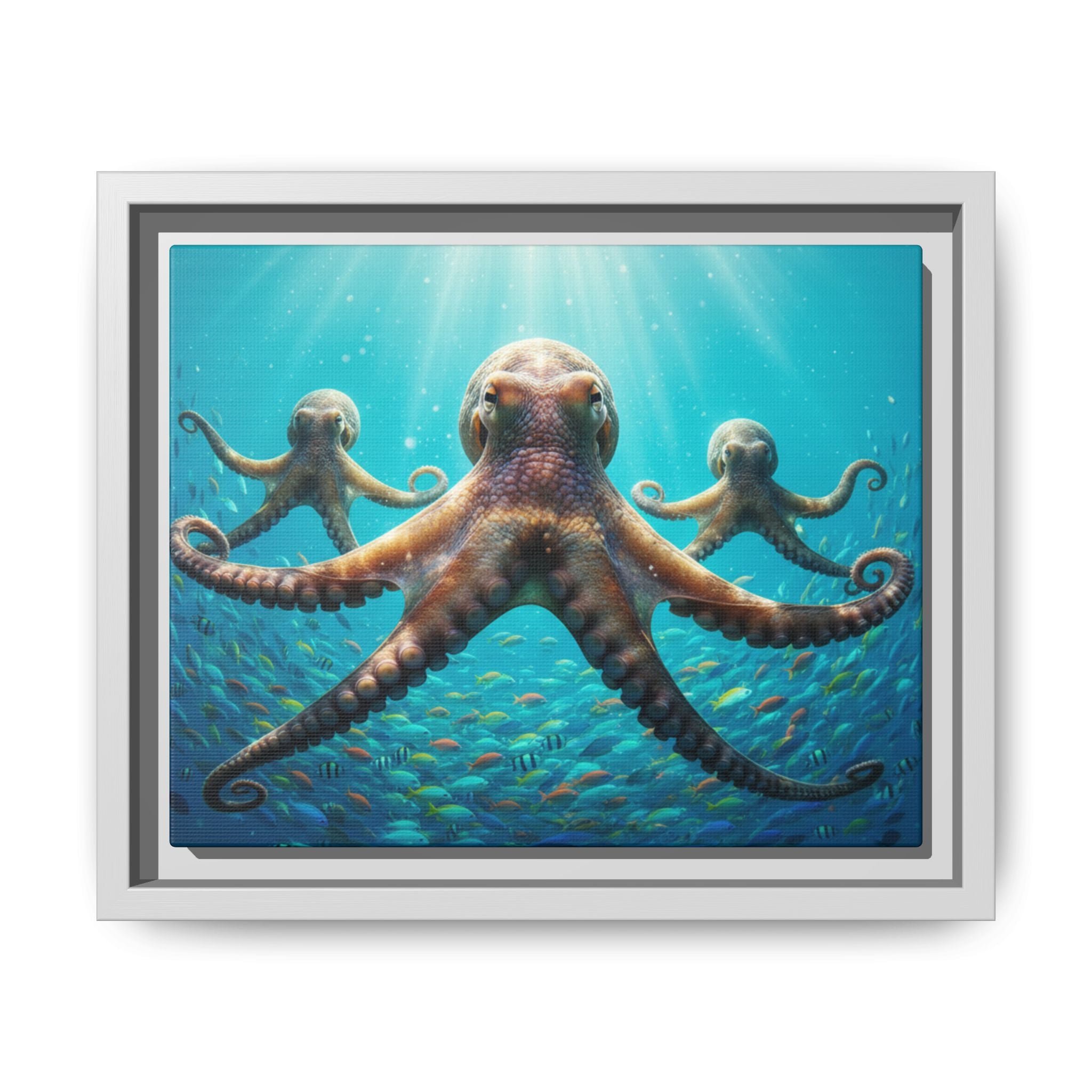 Framed Octopus Art Print — Vibrant Underwater Canvas Wall Decor