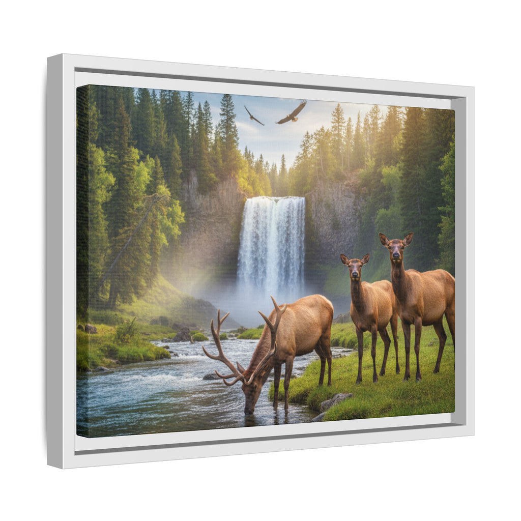 Waterfall Elk Forest Landscape Wall Art