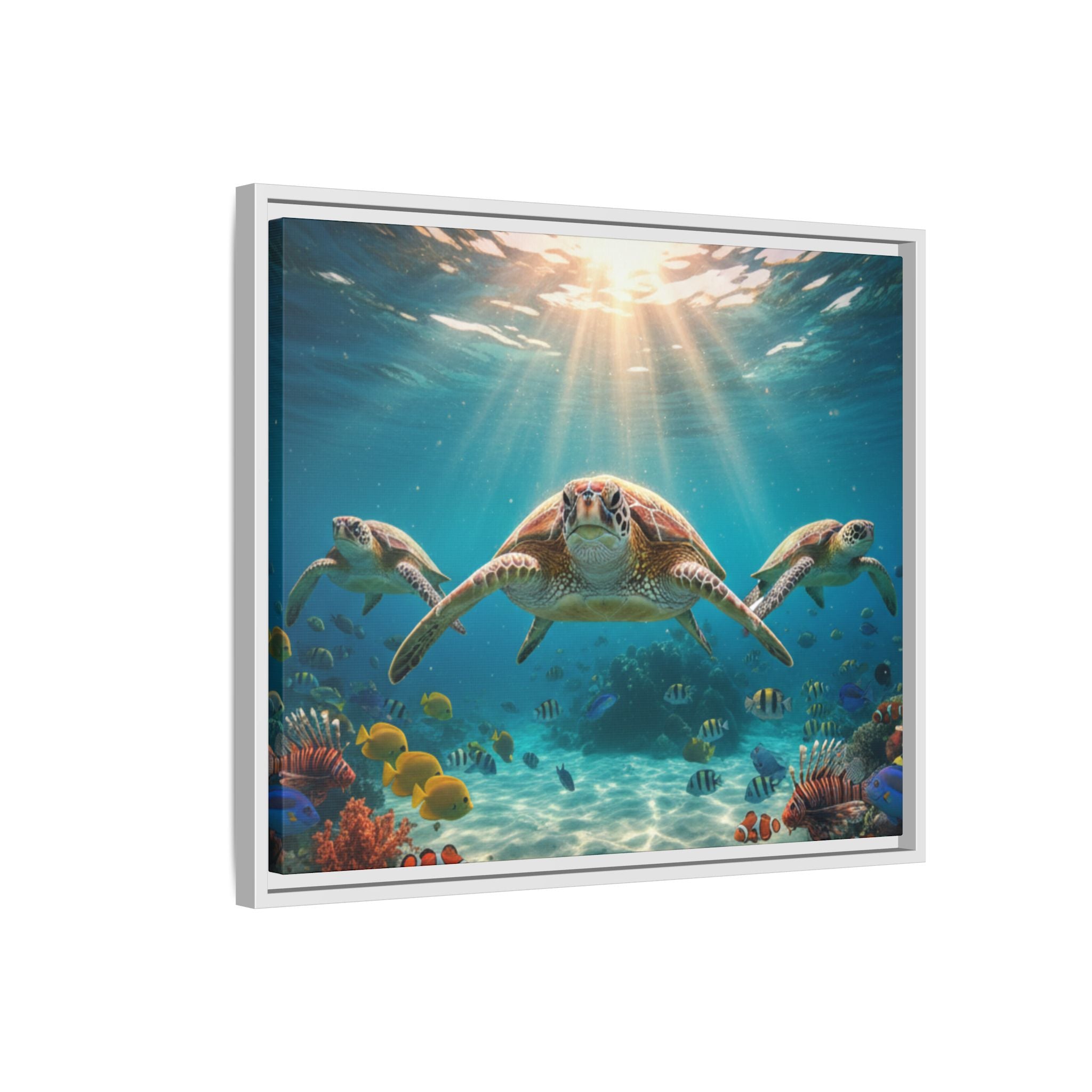 Sea Turtle Ocean Art — Framed Matte Canvas Wall Art