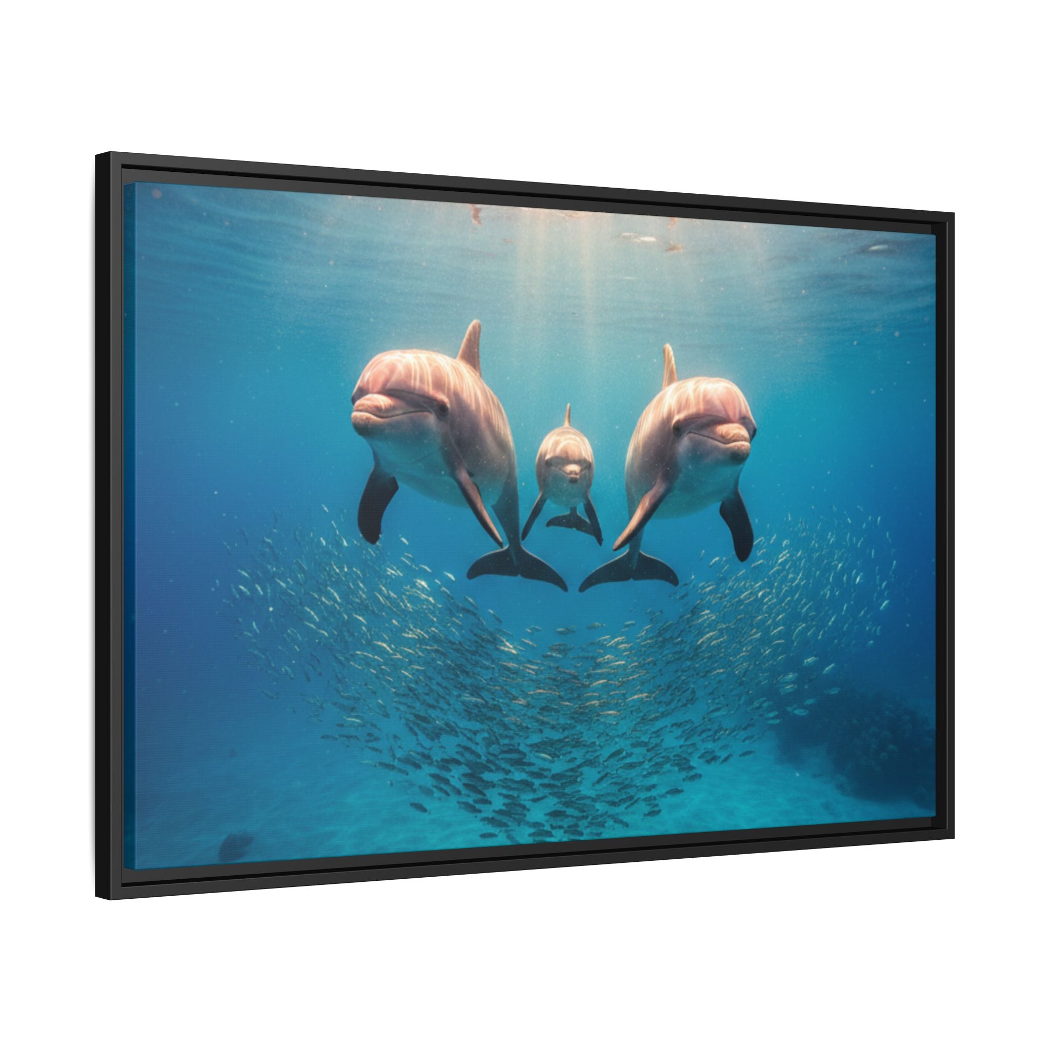 Framed Dolphin Canvas Print — Matte Ocean Wall Art