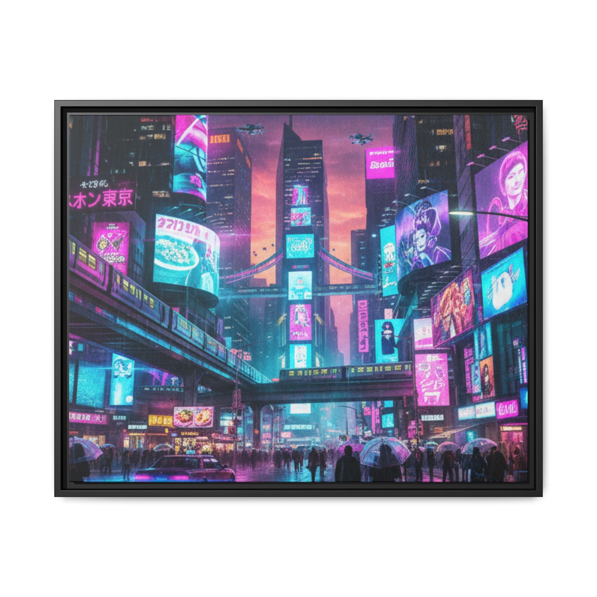 Bright Future Cityscape Vibrant Wall Art  — Framed Cyberpunk Wall Art