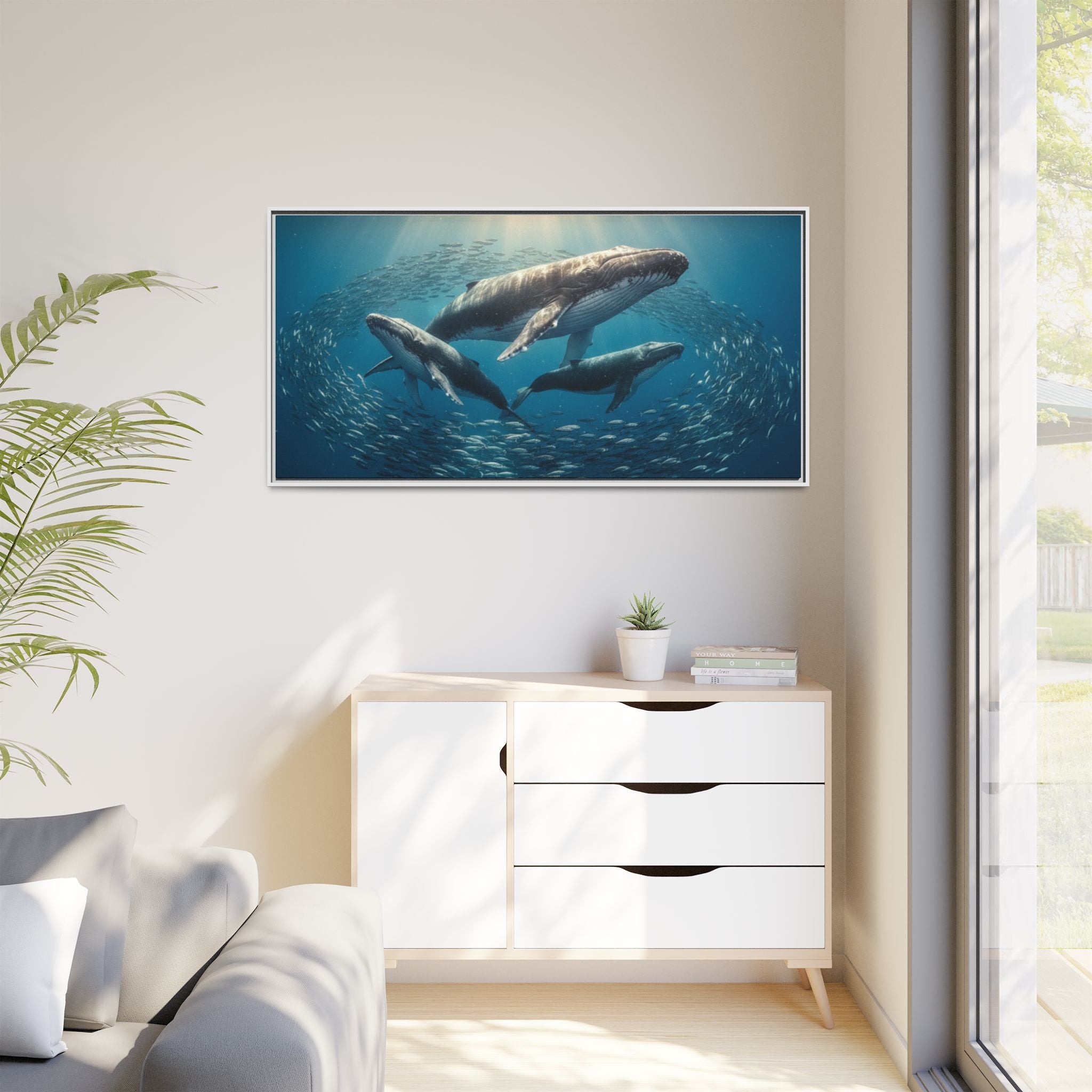 Stunning Whale Family Canvas Wall Art - Framed