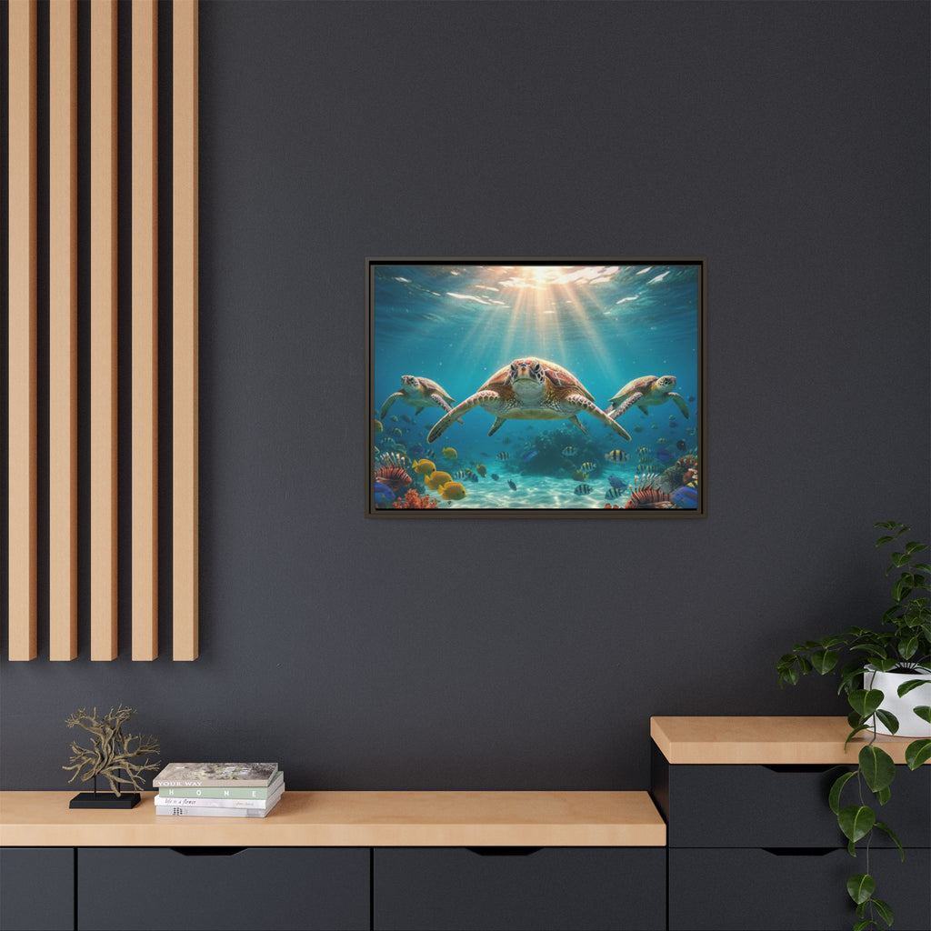 Sea Turtle Ocean Art — Framed Matte Canvas Wall Art