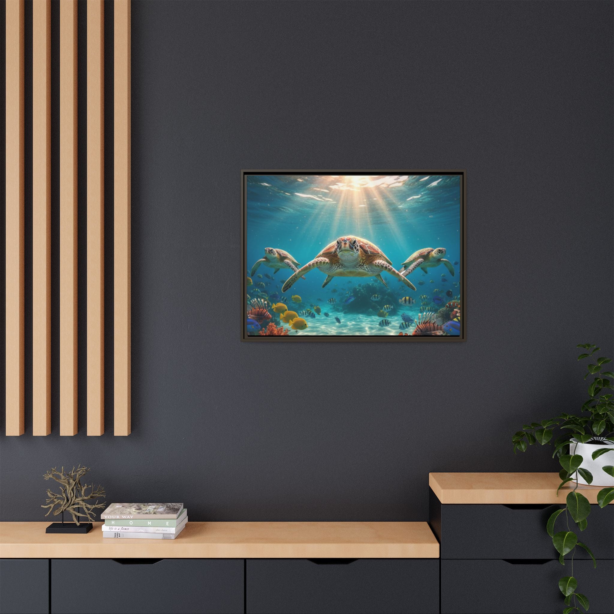 Sea Turtle Ocean Art — Framed Matte Canvas Wall Art