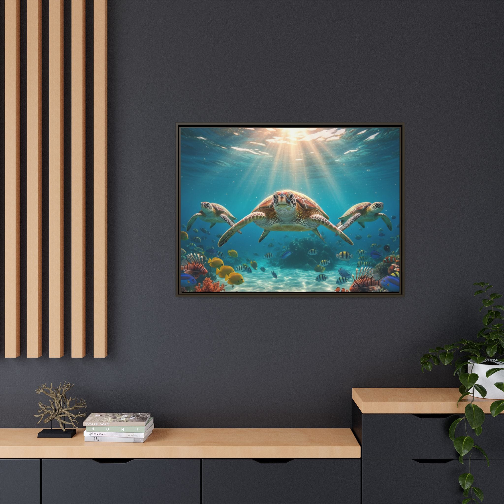 Sea Turtle Ocean Art — Framed Matte Canvas Wall Art