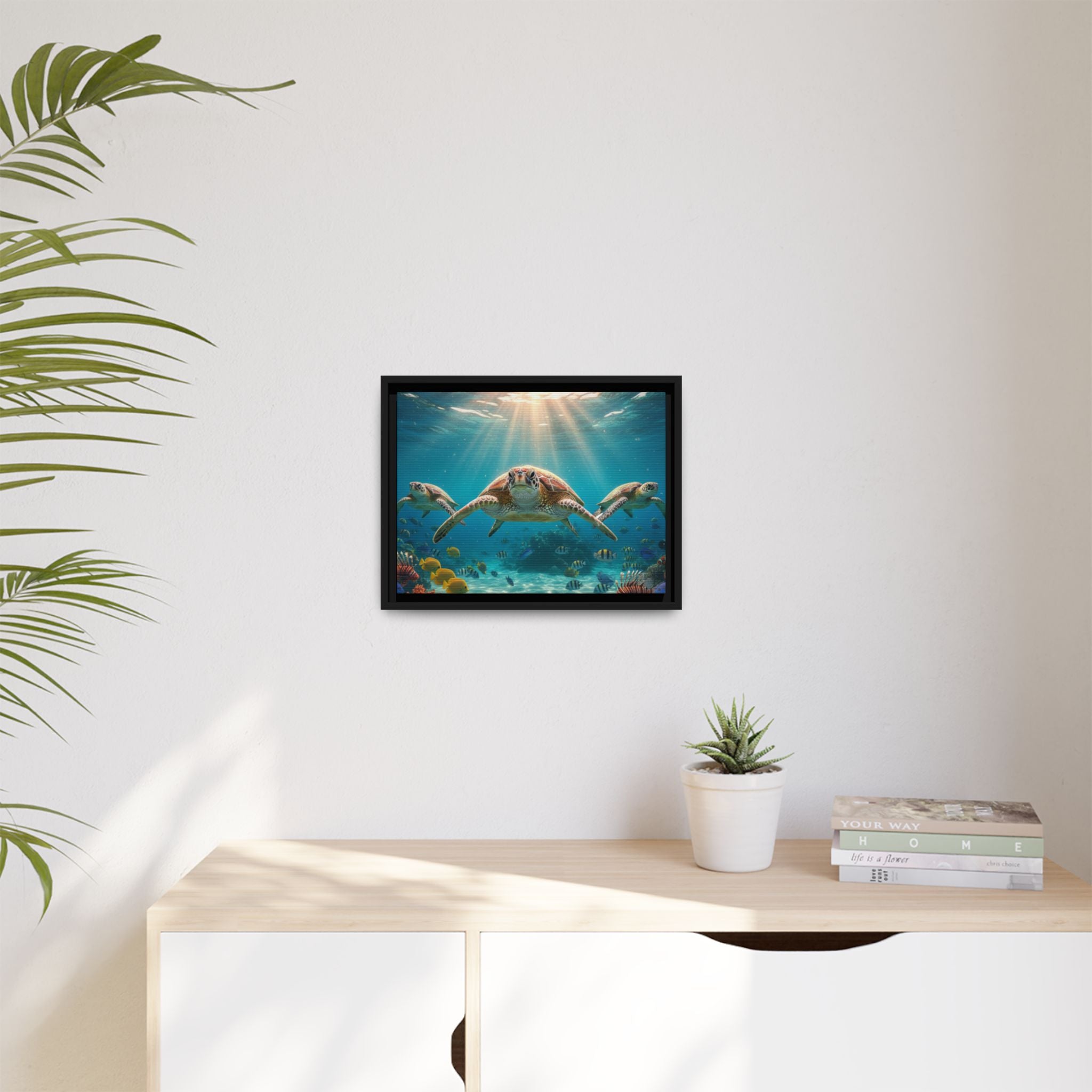 Sea Turtle Ocean Art — Framed Matte Canvas Wall Art